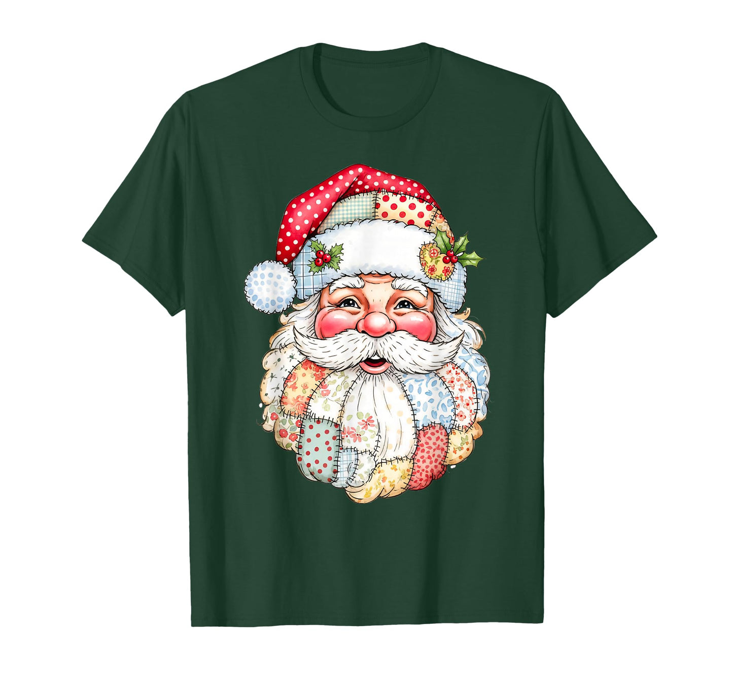 Patchwork Santa Claus Face Christmas Xmas T-Shirt