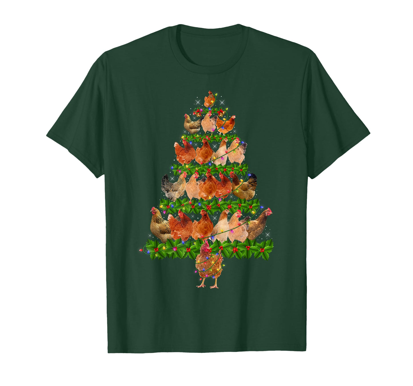 Chicken Christmas Lights Funny Farm Animal Chicken Xmas Tree T-Shirt