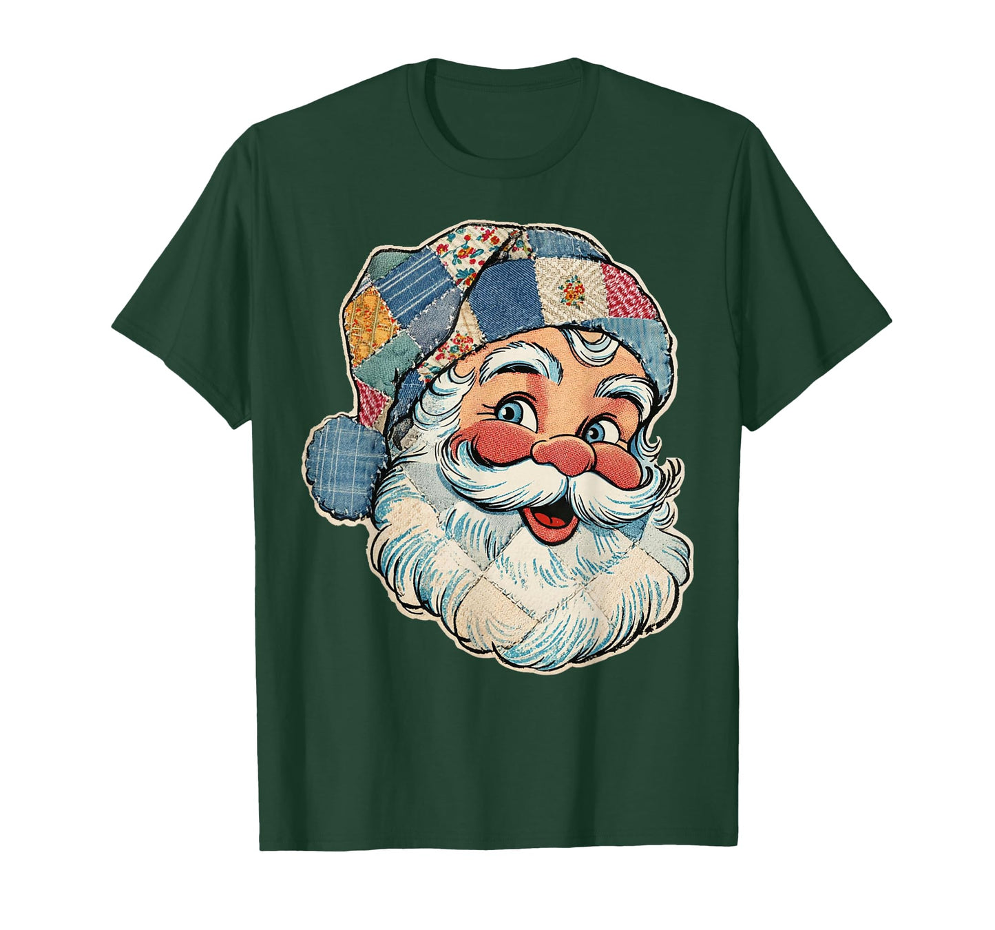 Patchwork Santa Claus Retro Christmas Funny Mens Womans Kids T-Shirt
