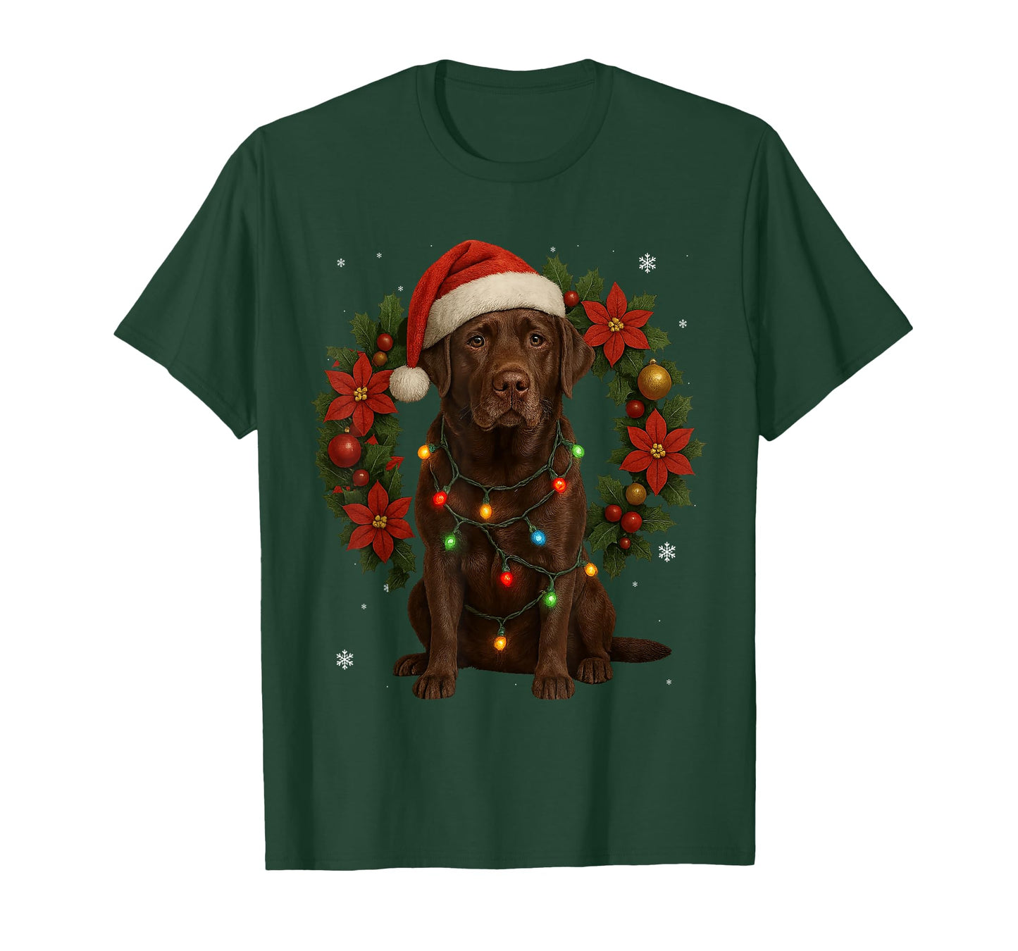 Chocolate Labrador Christmas Dog Festive Wreath Xmas T-Shirt