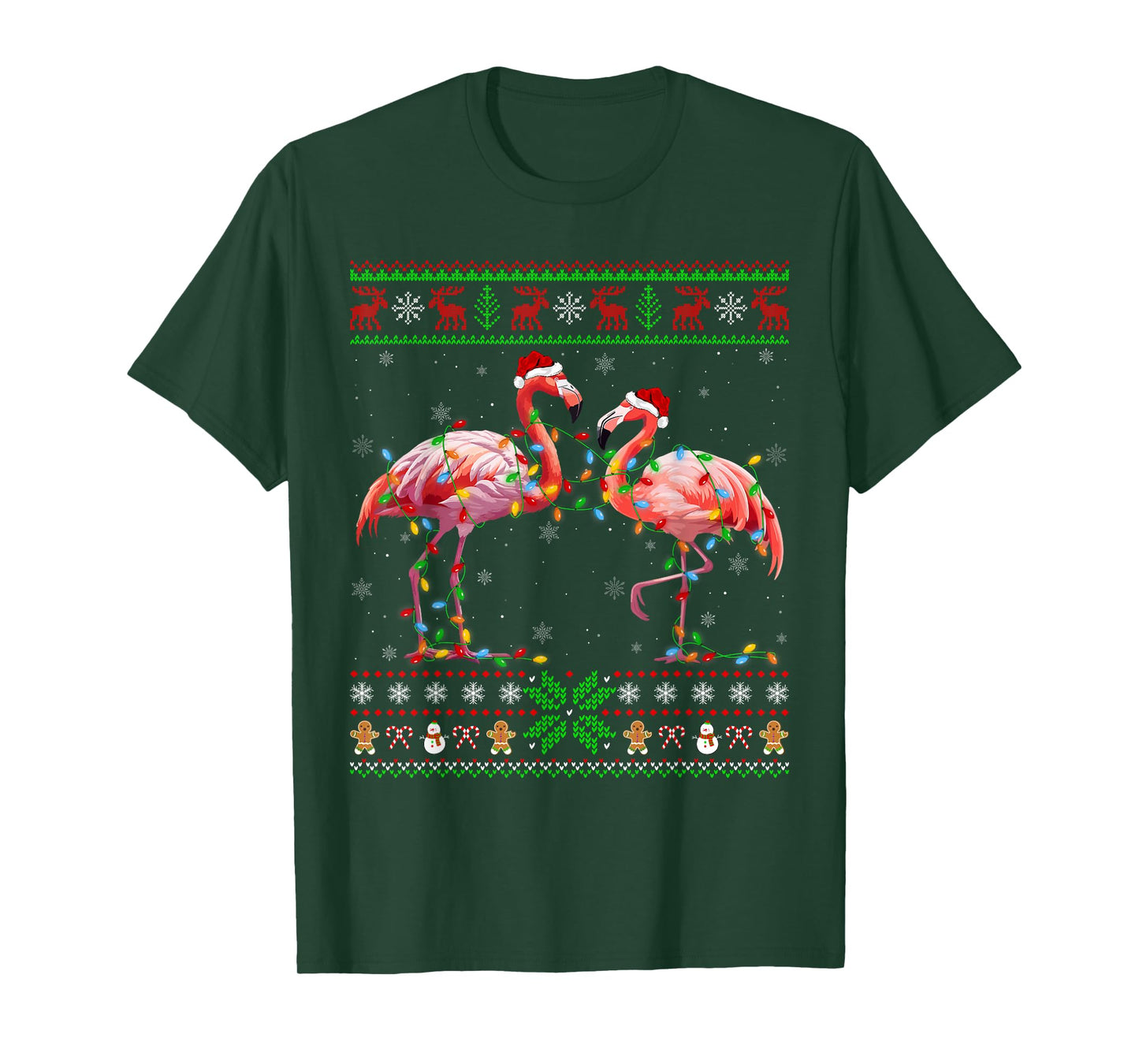 Ugly Xmas Sweater Lighting Santa Flamingo Christmas T-Shirt