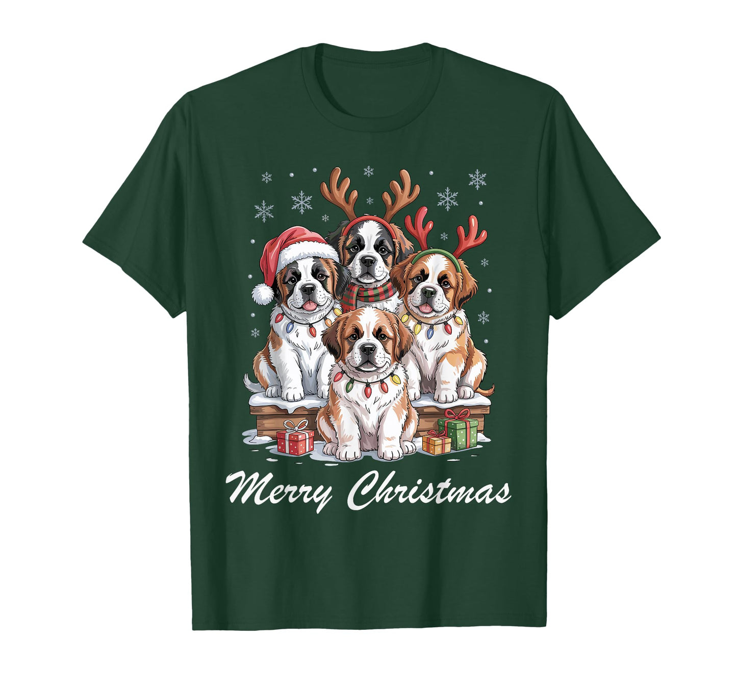 Saint Bernard Merry Christmas Funny Dog Lovers Holiday T-Shirt