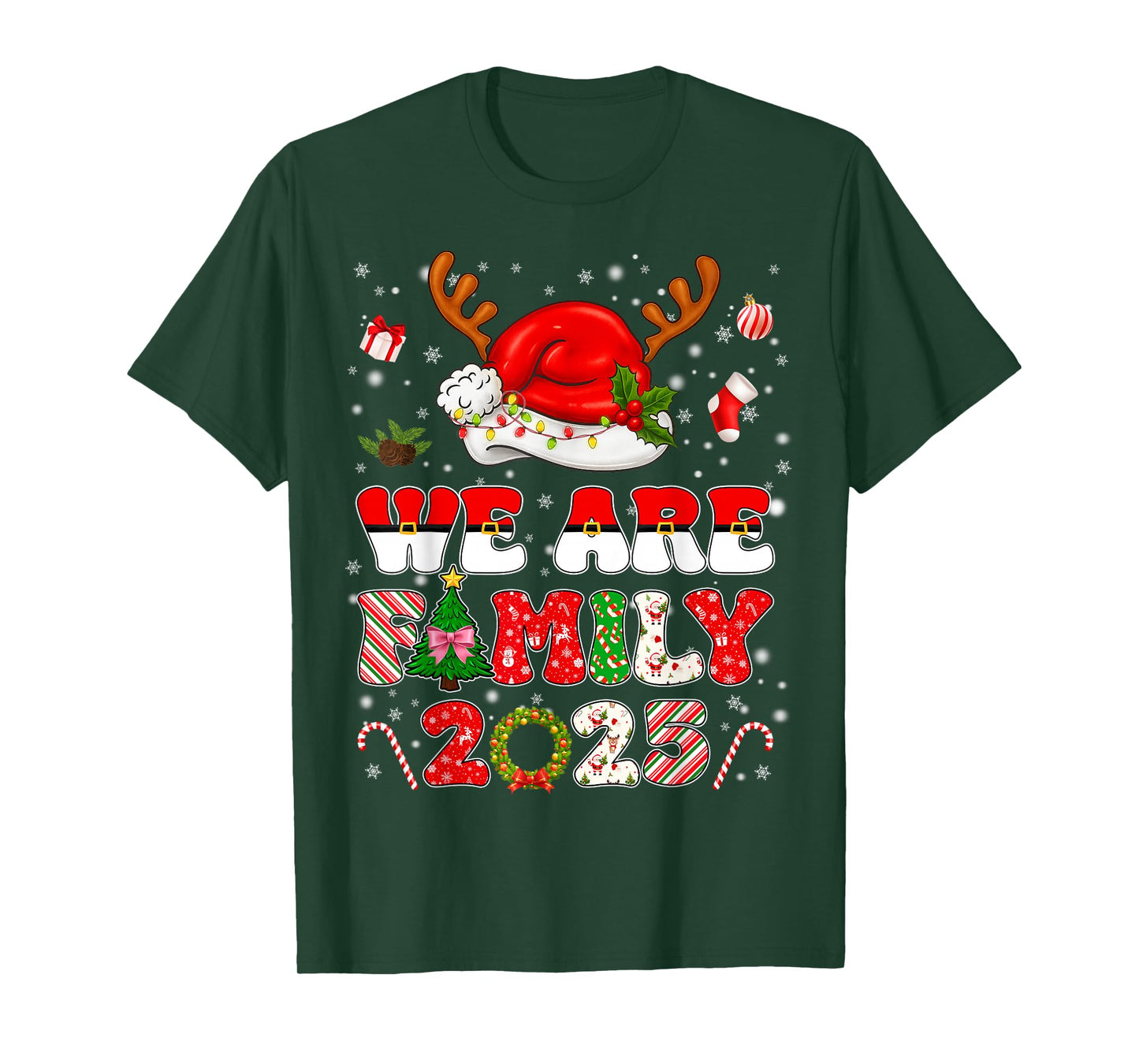 We are Family 2025 Matching Tee Pajamas Xmas Pjs Men Women T-Shirt