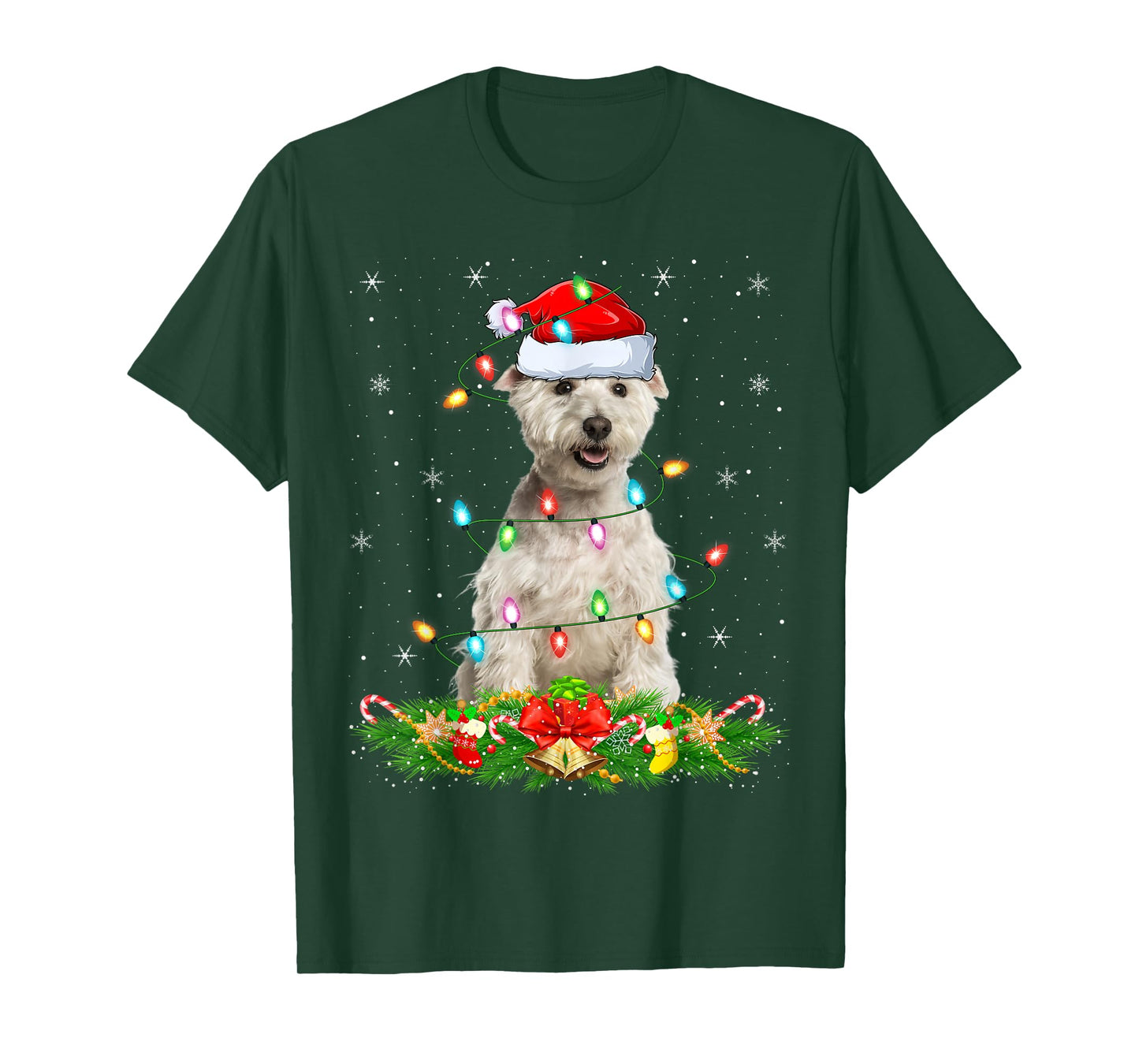 Wheaten Terrier Dog Christmas Lights Funny Santa Hat Xmas T-Shirt