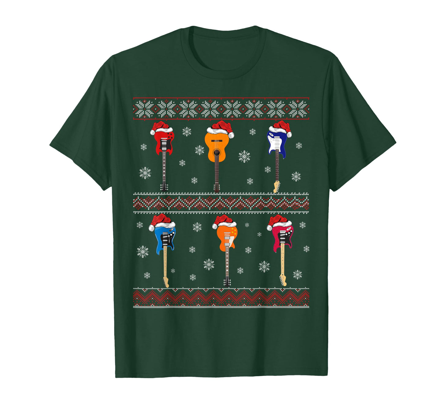 Guitarist Ugly Xmas Sweater Style Musical Guitar Christmas T-Shirt