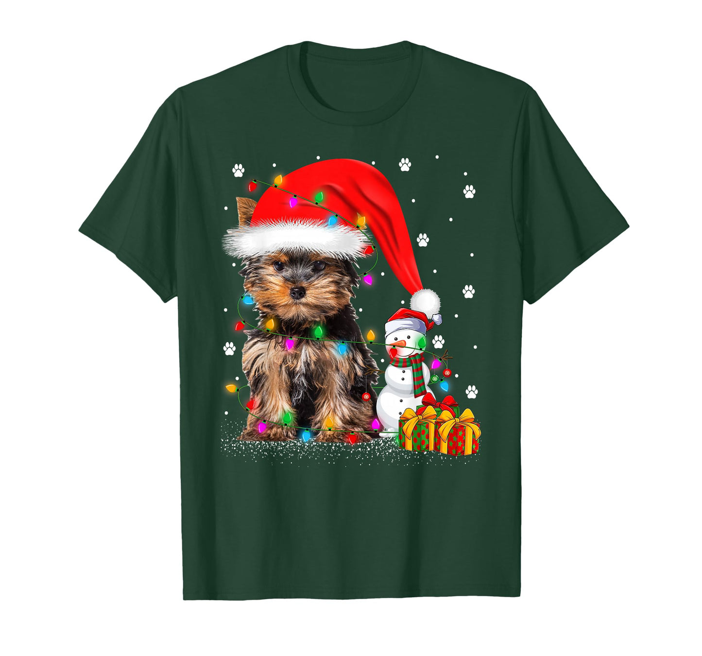 Yorkshire Terrier Dog Christmas Lights Santa Snowman Xmas T-Shirt