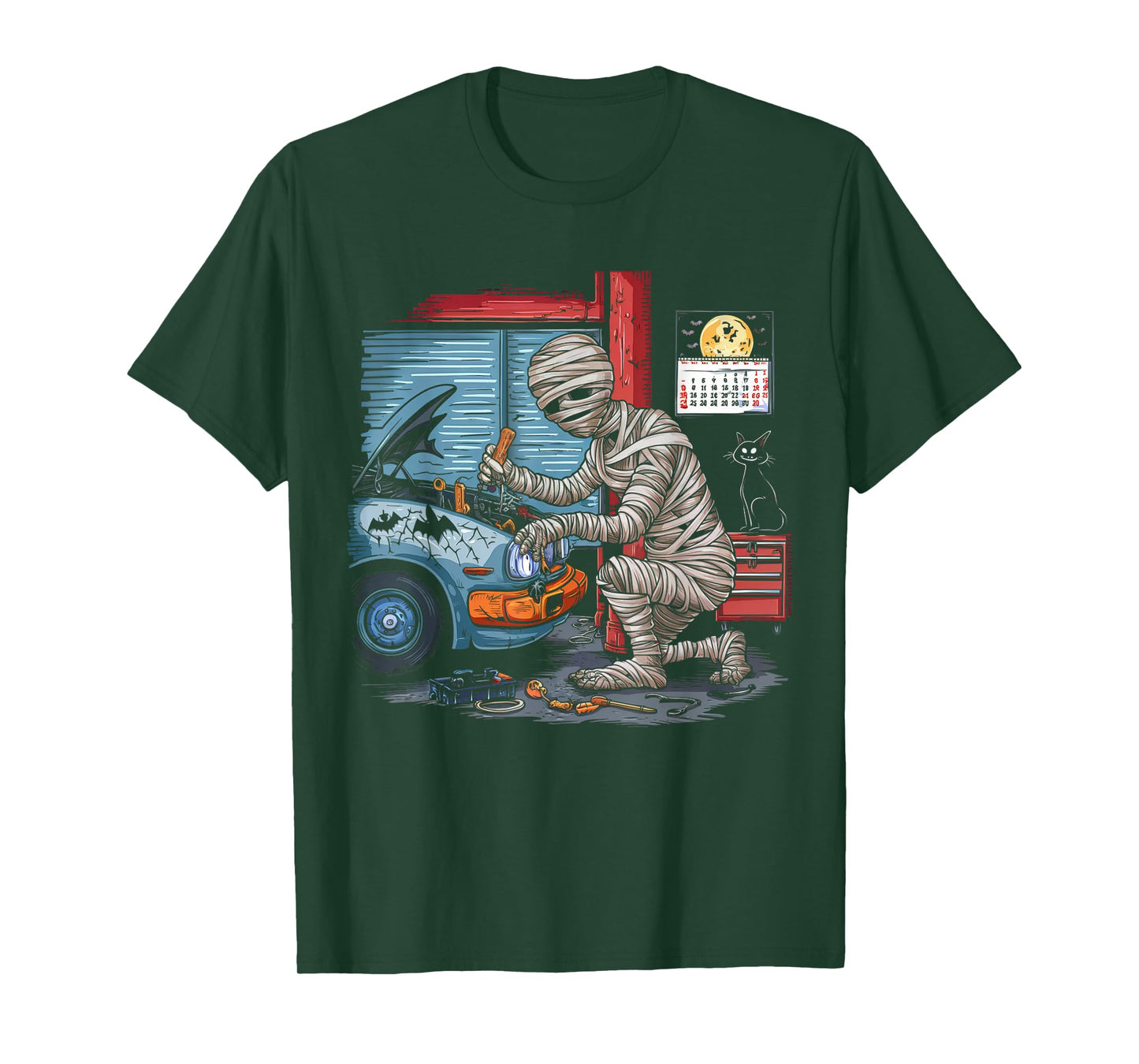 Car Lover Halloween Shirt Creepy Mechanic Mummy Scary Garage T-Shirt