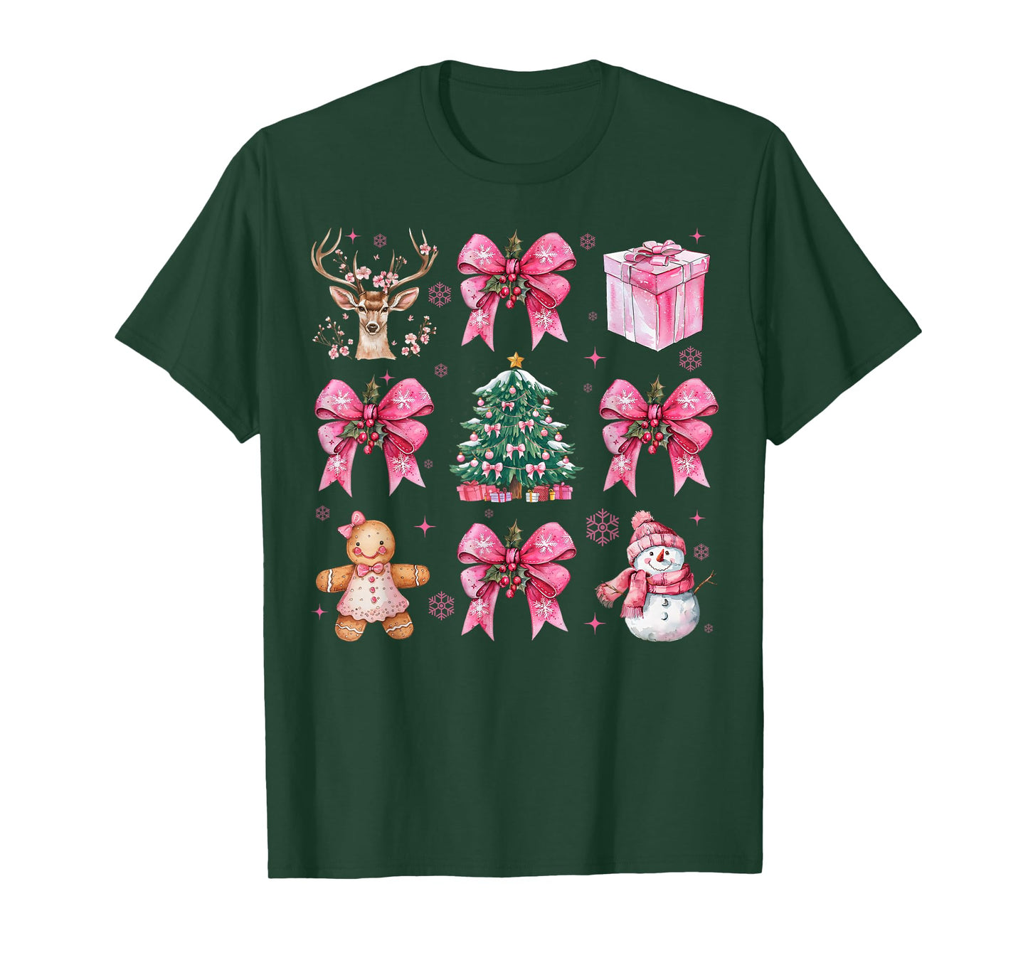Coquette Pink Christmas Tree Santa Gingerbread Xmas Holiday T-Shirt
