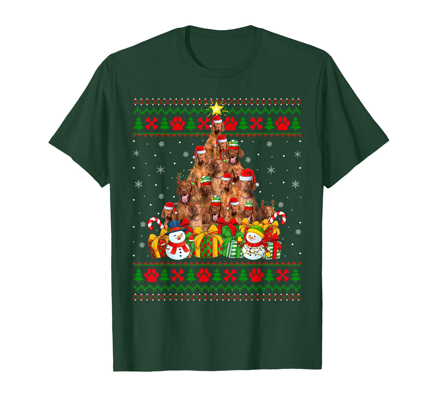 Vizsla Dog Ugly Christmas Tree Sweaters Pet Dog Lover Xmas T-Shirt