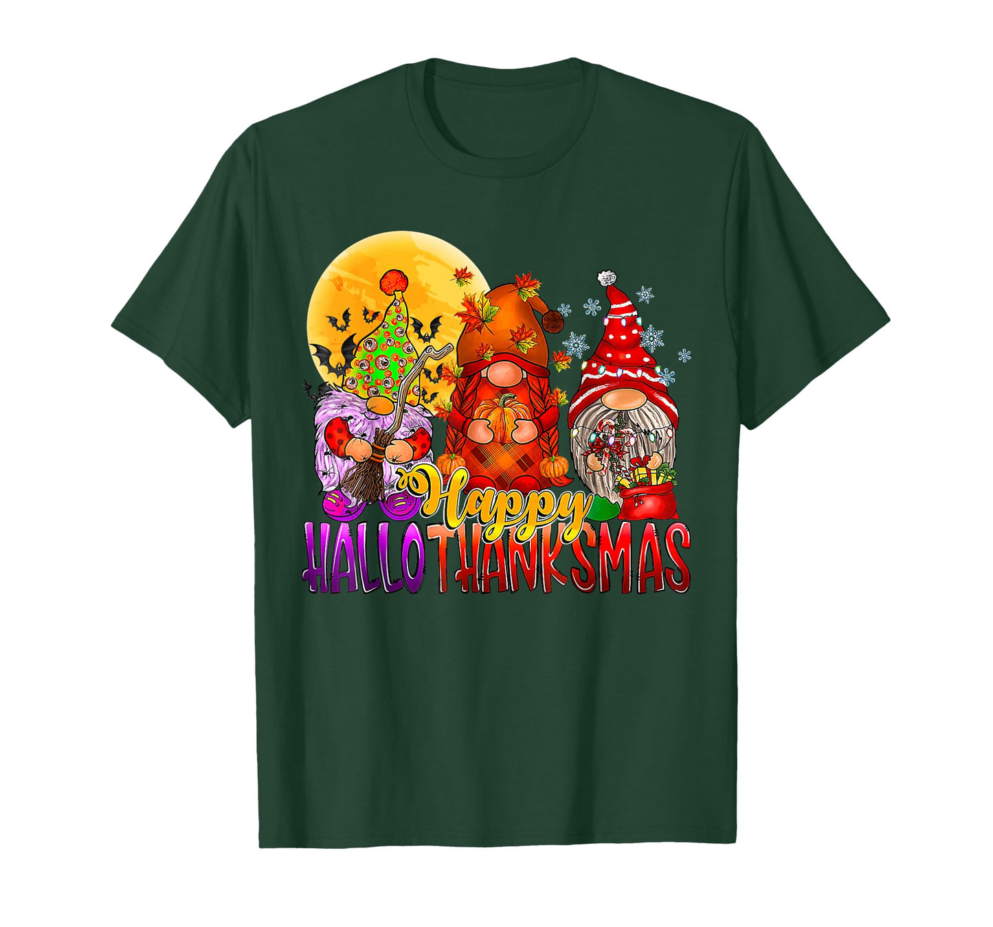 Gnomes Happy Hallothanksmas Halloween Thanksgiving Christmas T-Shirt
