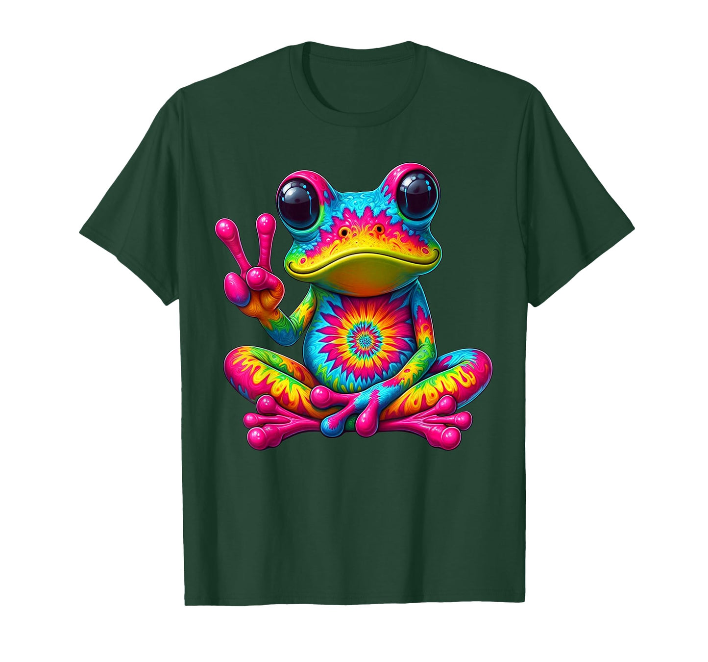Cute Frog Tie-Dye Frog Peace Sign Hippie T-Shirt