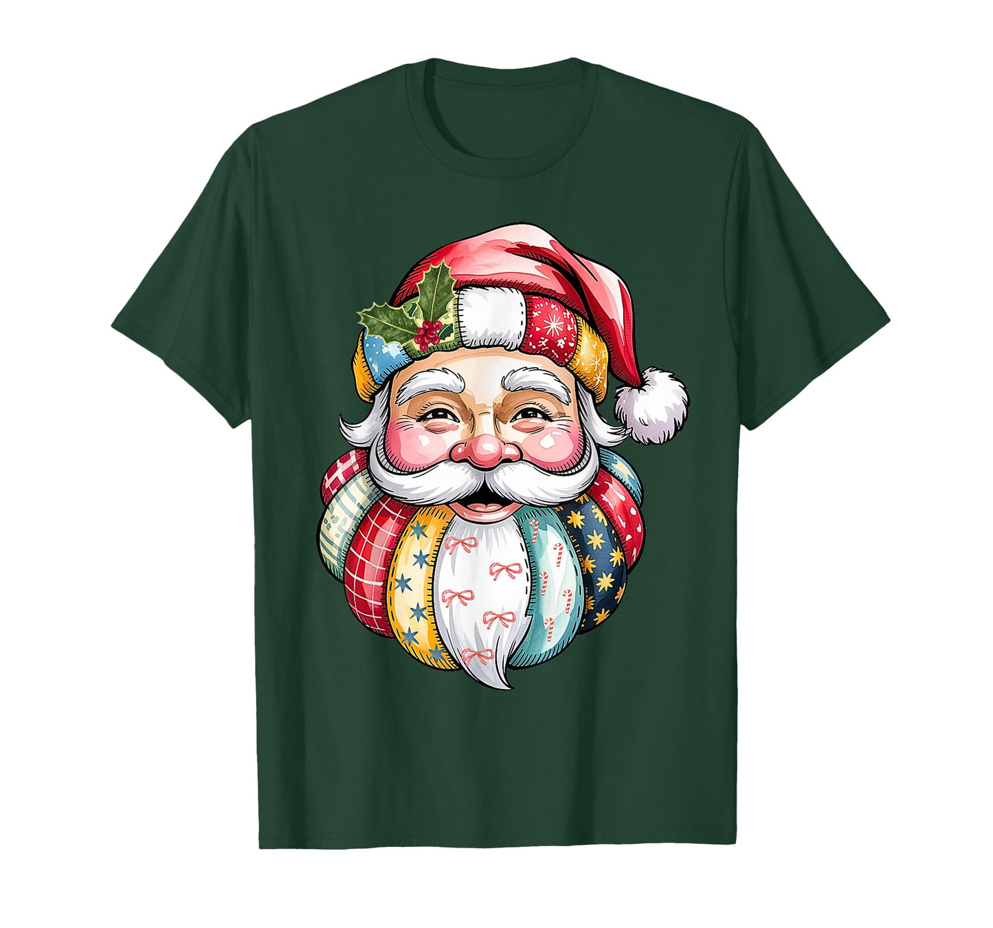 Funny Patchwork Santa Claus Face Christmas Humor Holiday T-Shirt