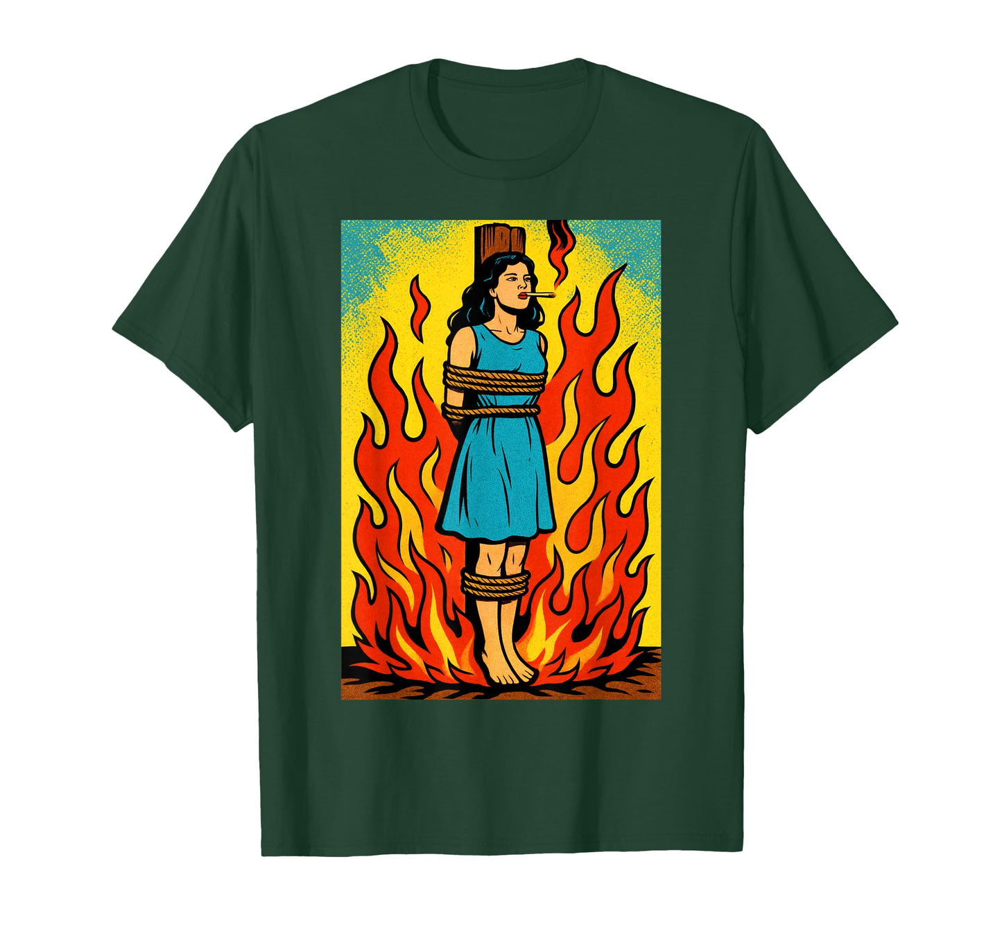 Witch Lighting Cigarette with Flames Occult Unholy Funny T-Shirt