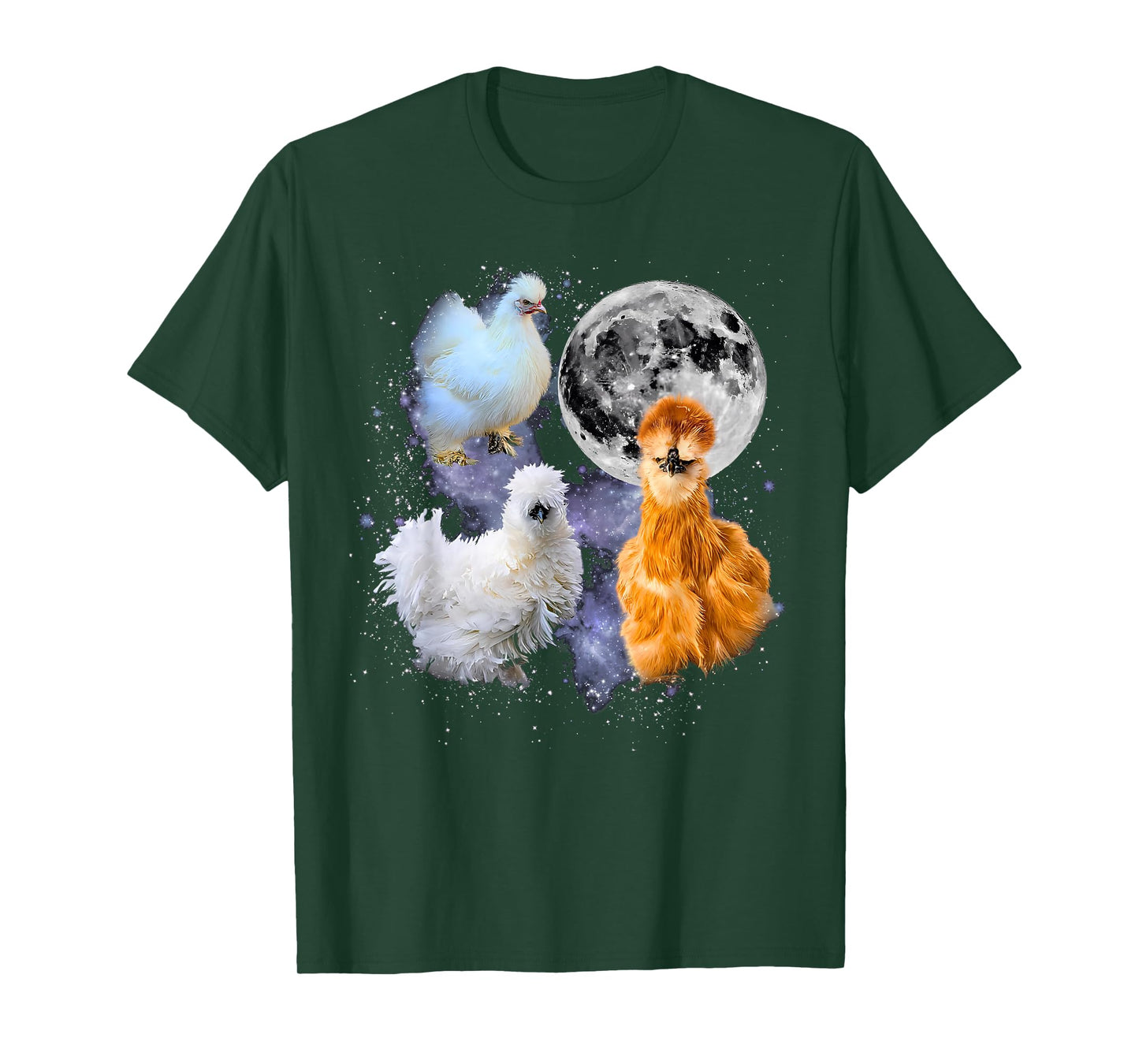 Vintage Three Silkie Chicken Howling at Moon Retro Farmhouse T-Shirt
