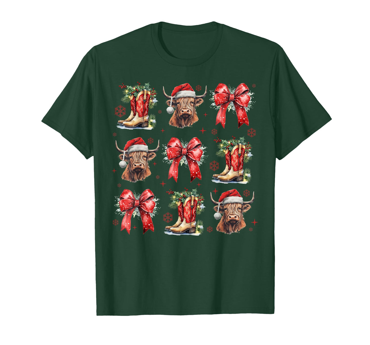 Howdy Christmas Coquette Bow Highland Cow Santa Western Xmas T-Shirt