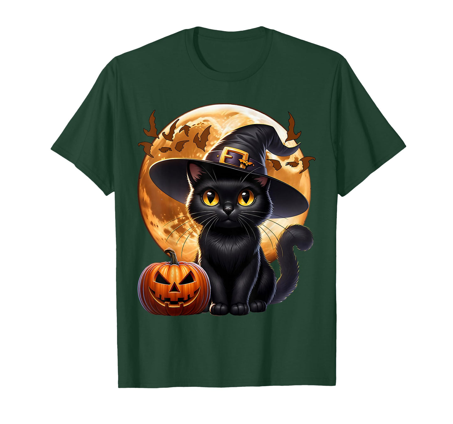 Black Cat Halloween Cat Witch Pumpkin Monn Cat T-Shirt