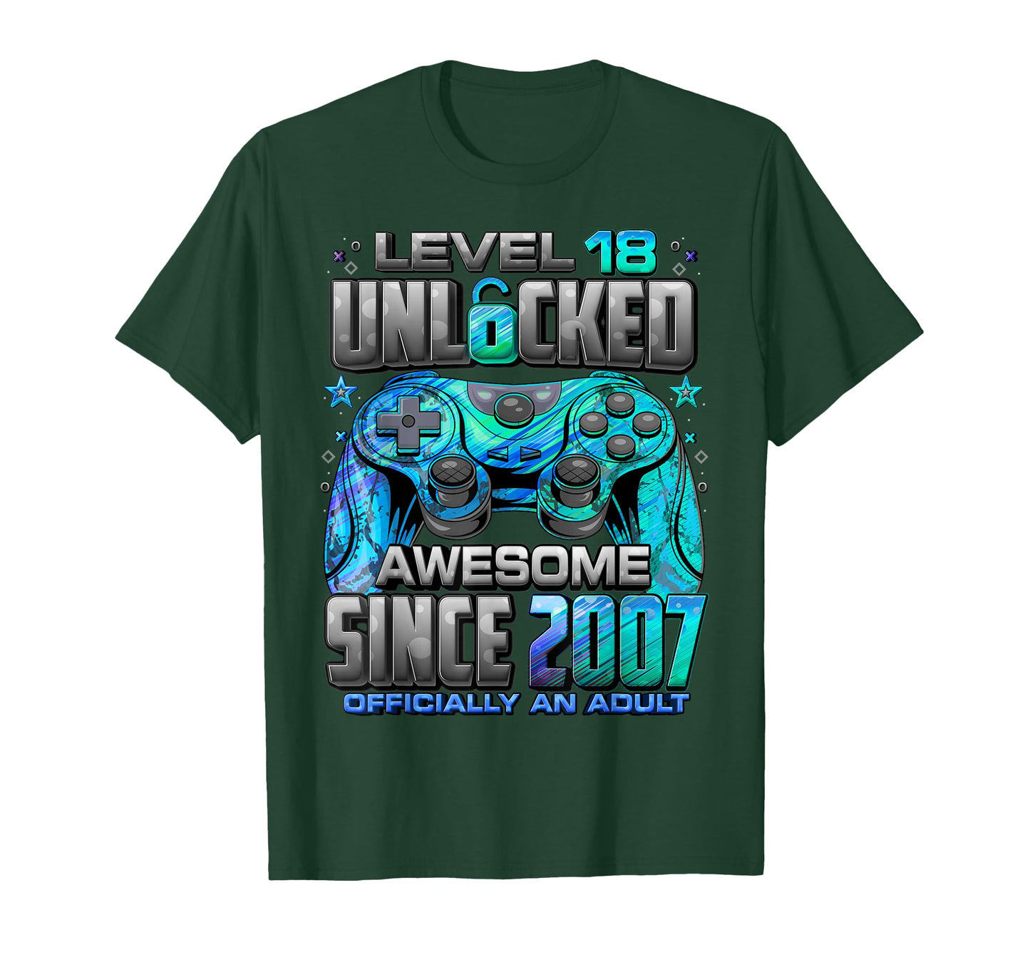 Level 18 Unlocked Awesome Since 2007 18th Birthday Gaming T-Shirt
