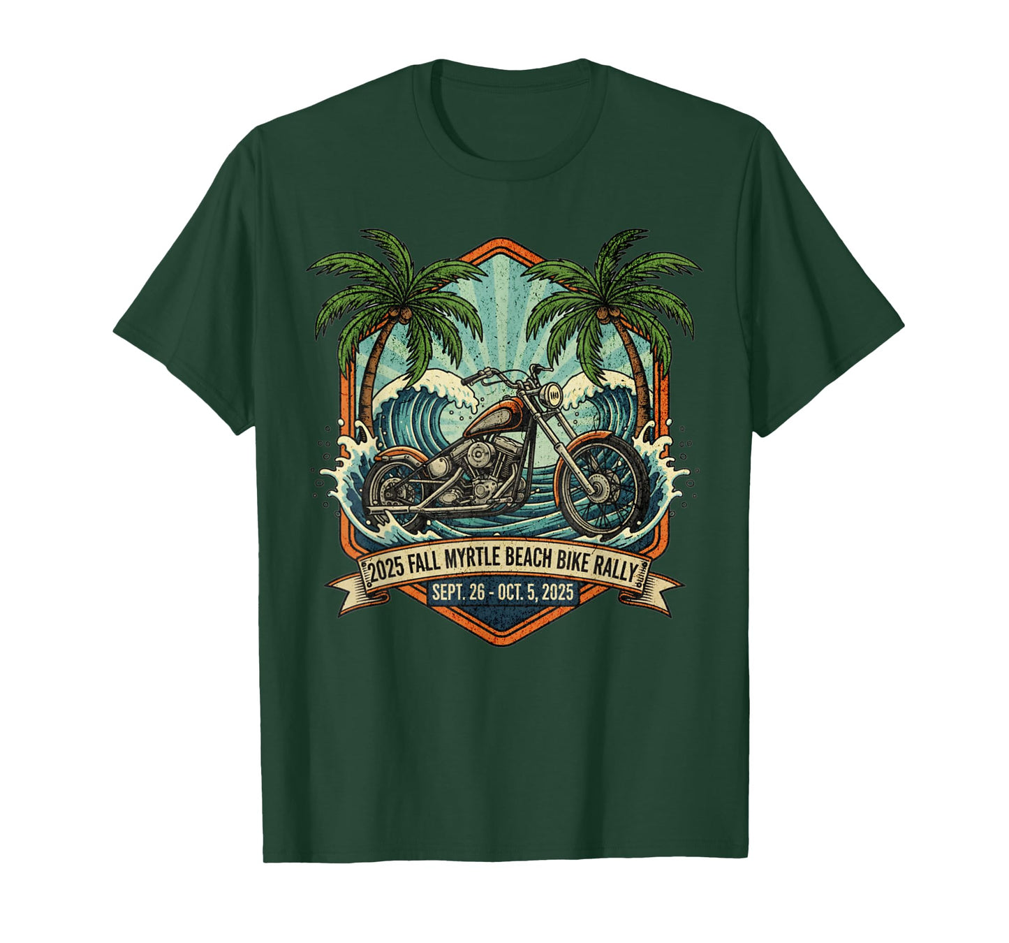 2025 Fall Myrtle Beach Bike Rally with Vintage Art ON Front T-Shirt
