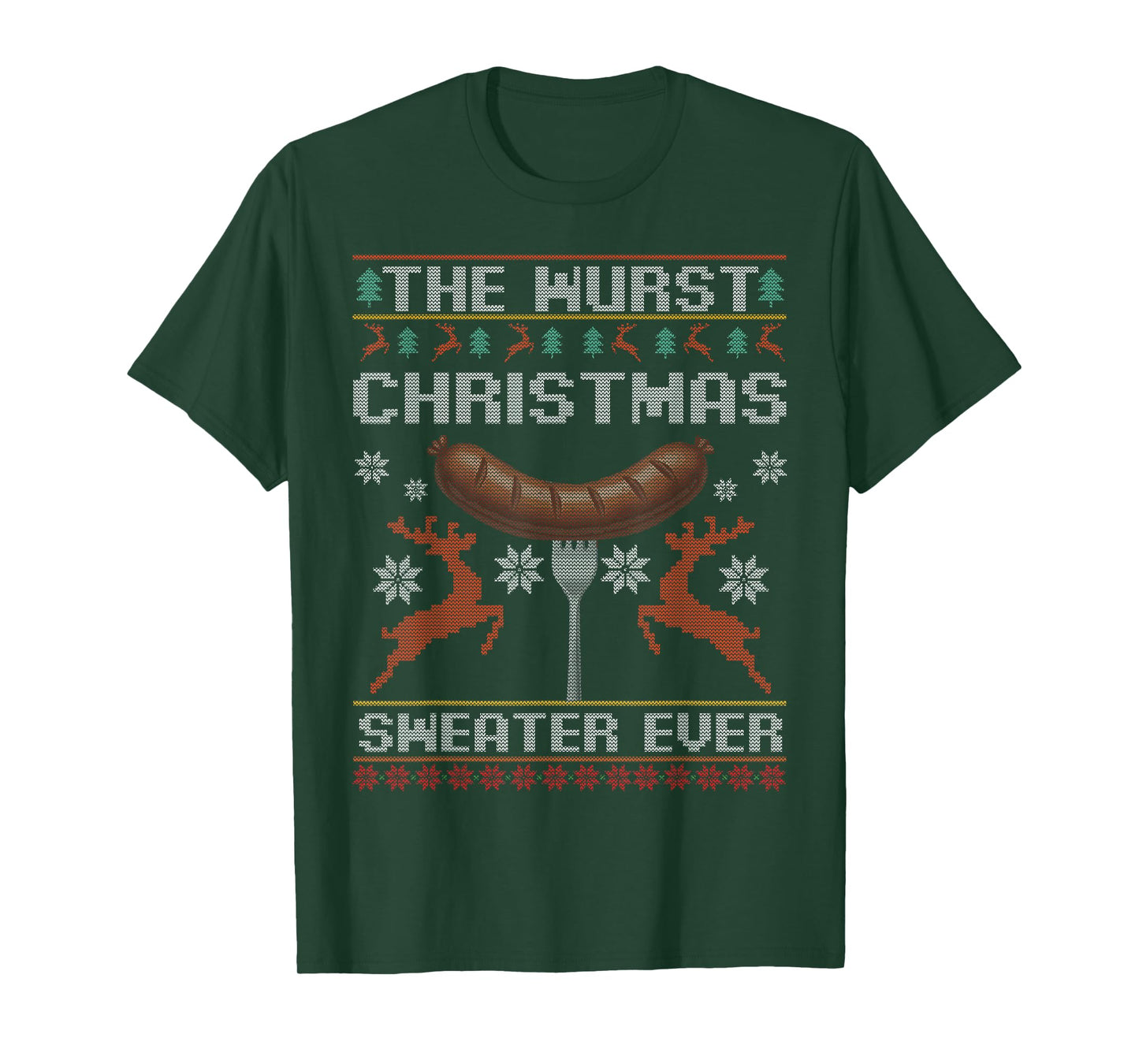 The Wurst Christmas Ever Funny Sausage Ugly Christmas T-Shirt