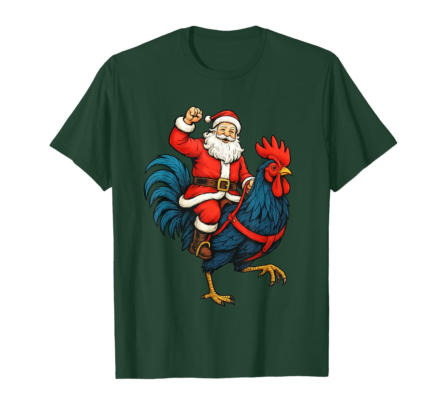 Xmas Santa Riding Rooster Chicken Christmas Holiday Costume T-Shirt