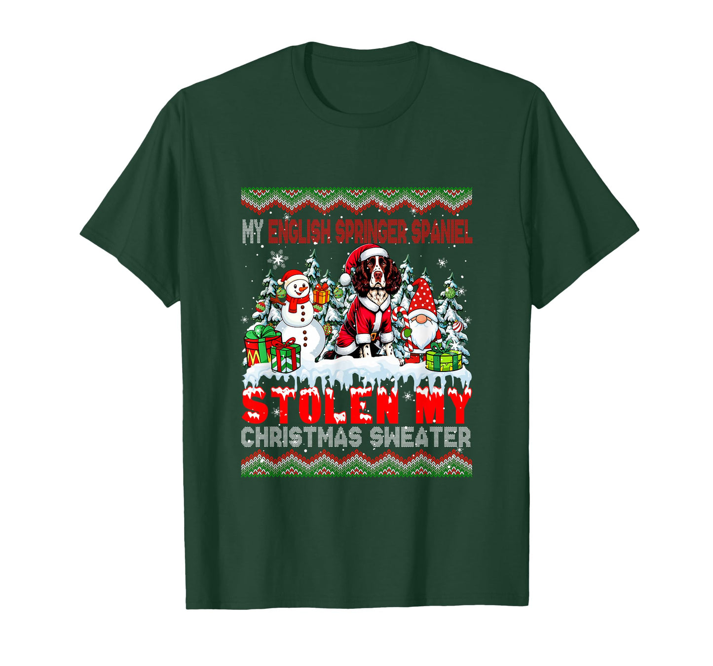 English Springer Spaniel Stolen Christmas Sweater Dog Gnome T-Shirt