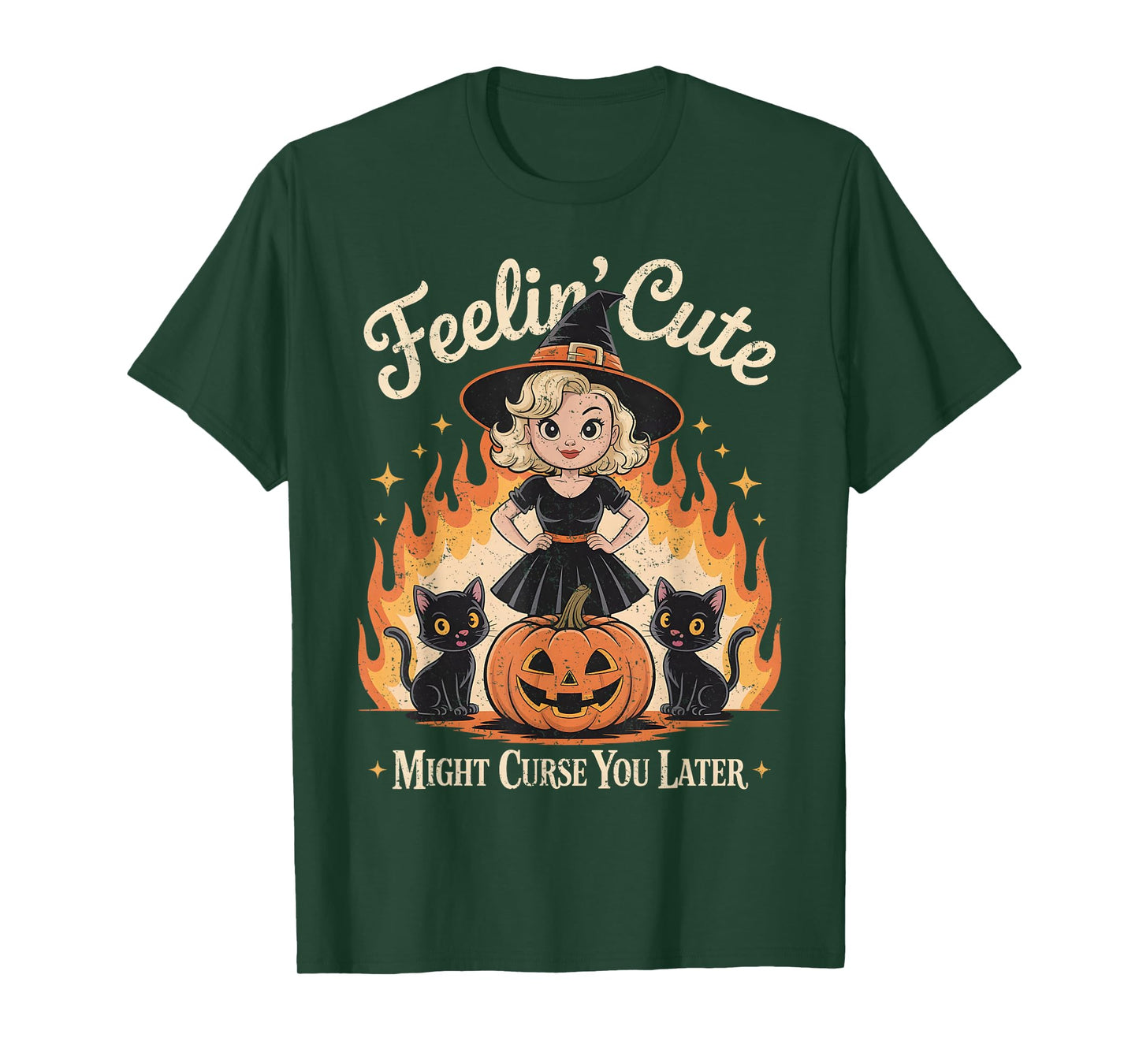 Feeling Cute Might Curse You Later, Cute Witchy & Black Cat T-Shirt