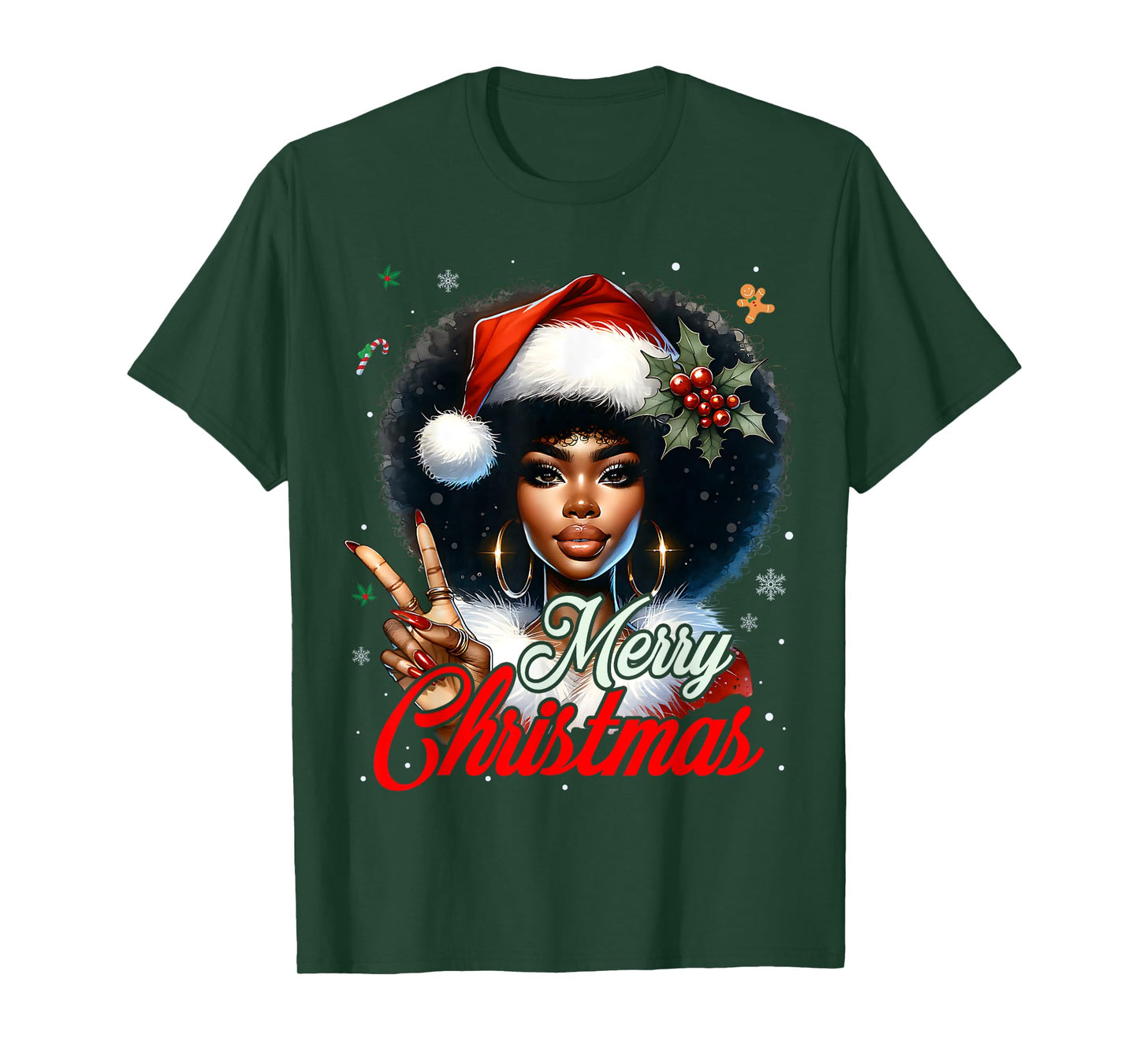 Black African American Christmas Girl Melanin Santa Xmas T-Shirt