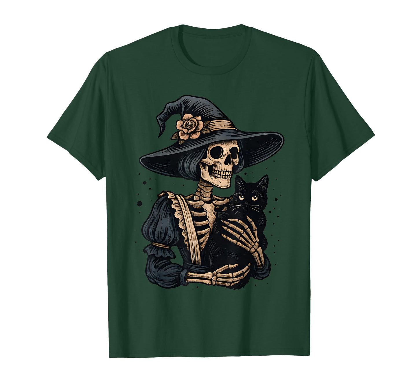 Witch Skeleton Hugging Black Cat Halloween Cats Mom Dad T-Shirt