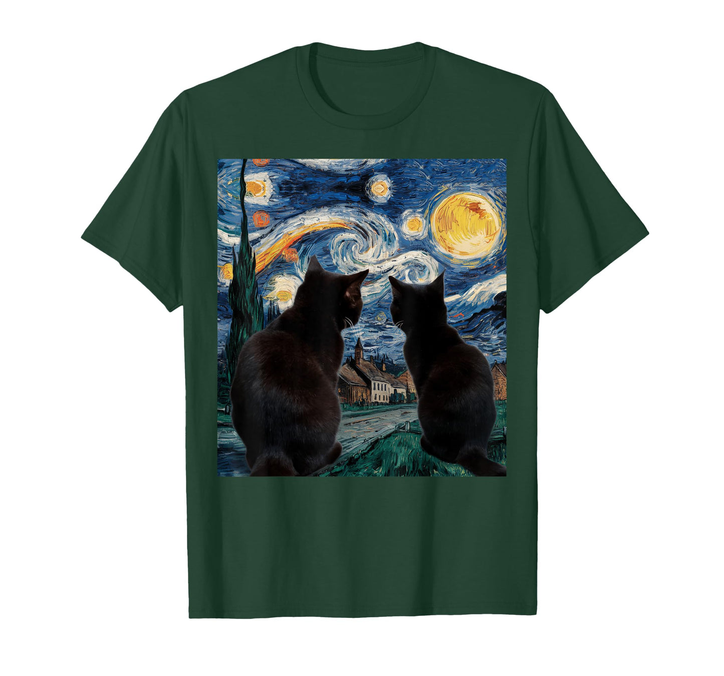 Black Cats Starry Night Van Gogh Cat Lover Men Women Girls Kids T-Shirt