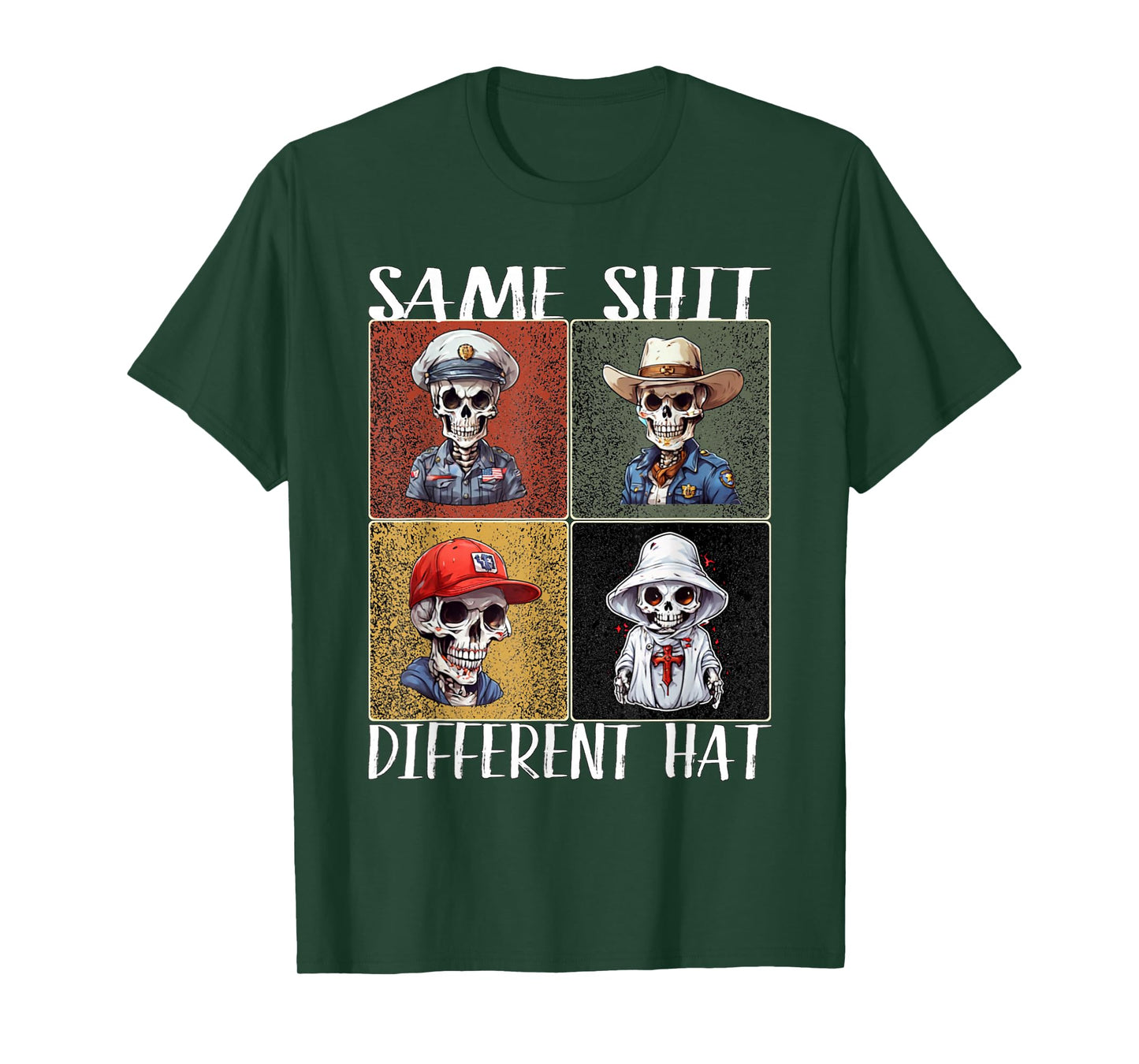 Vintage Skeleton Same Shit Different Hat Funny Art Men Women T-Shirt