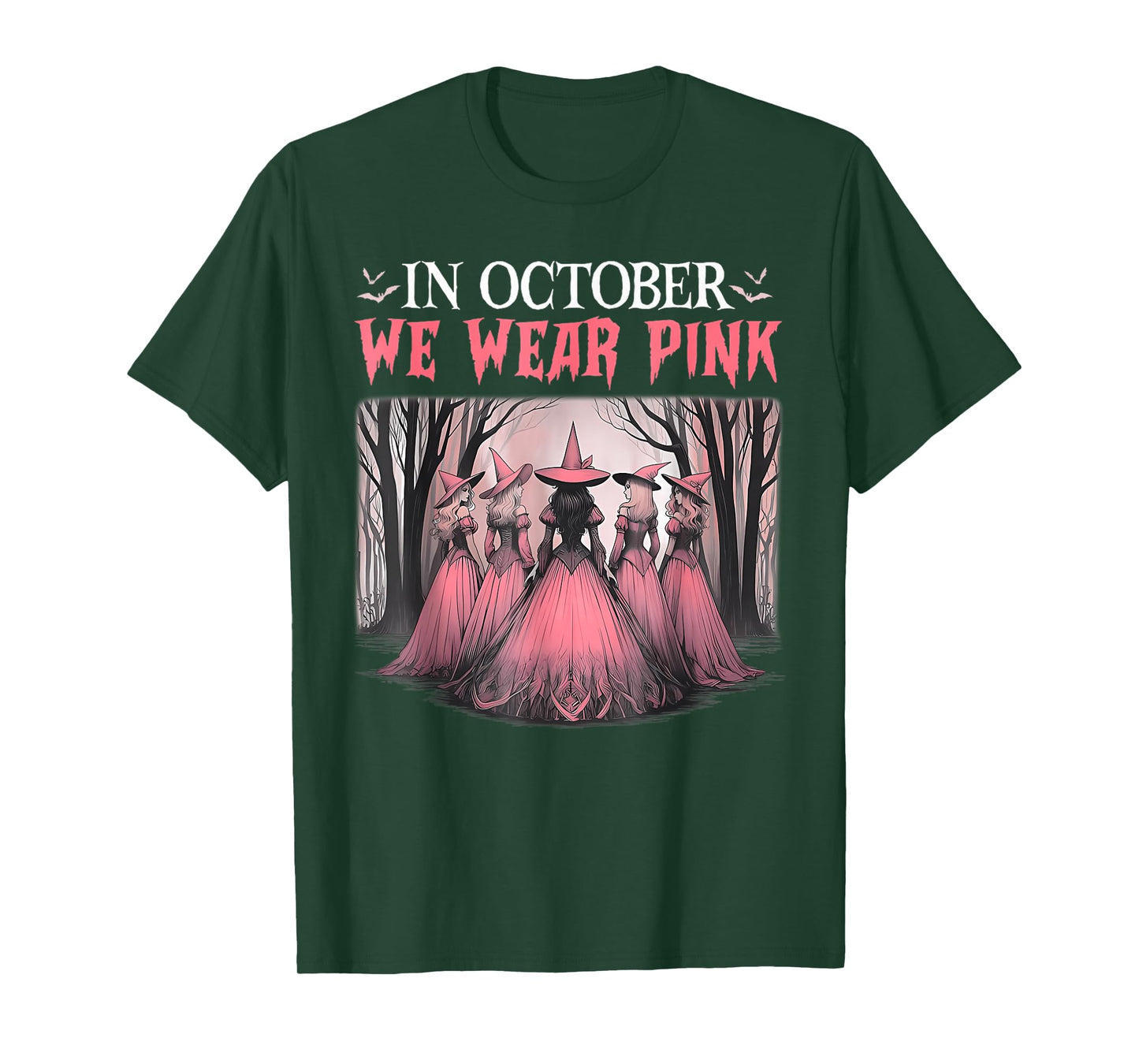 Retro in October We Wear Pink Witch Breast Cancer Awareness T-Shirt