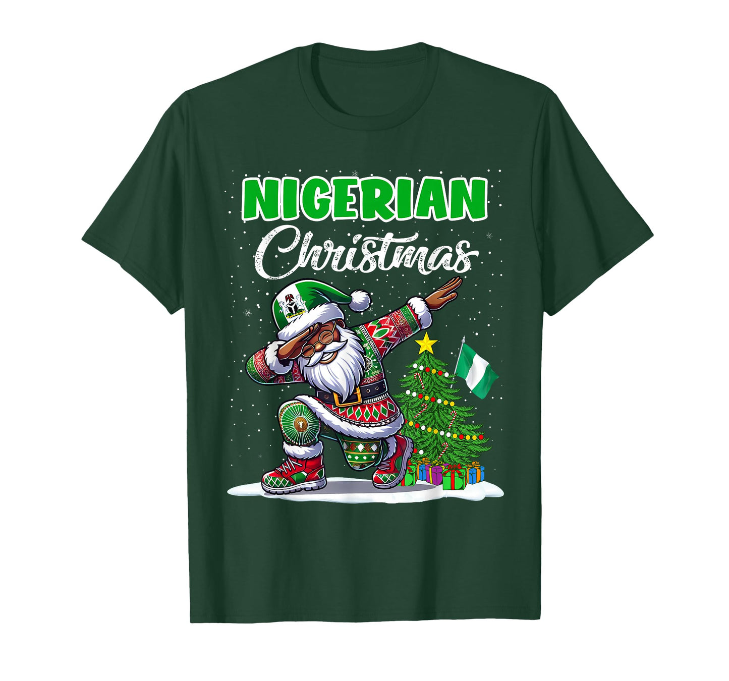 Nigeria Dabbing Santa Christmas Nigeria Flag for Kids T-Shirt