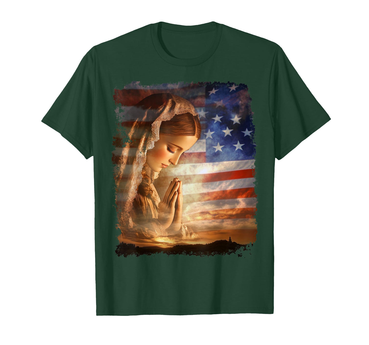 USA American US Flag The Virgin Mary T-Shirt