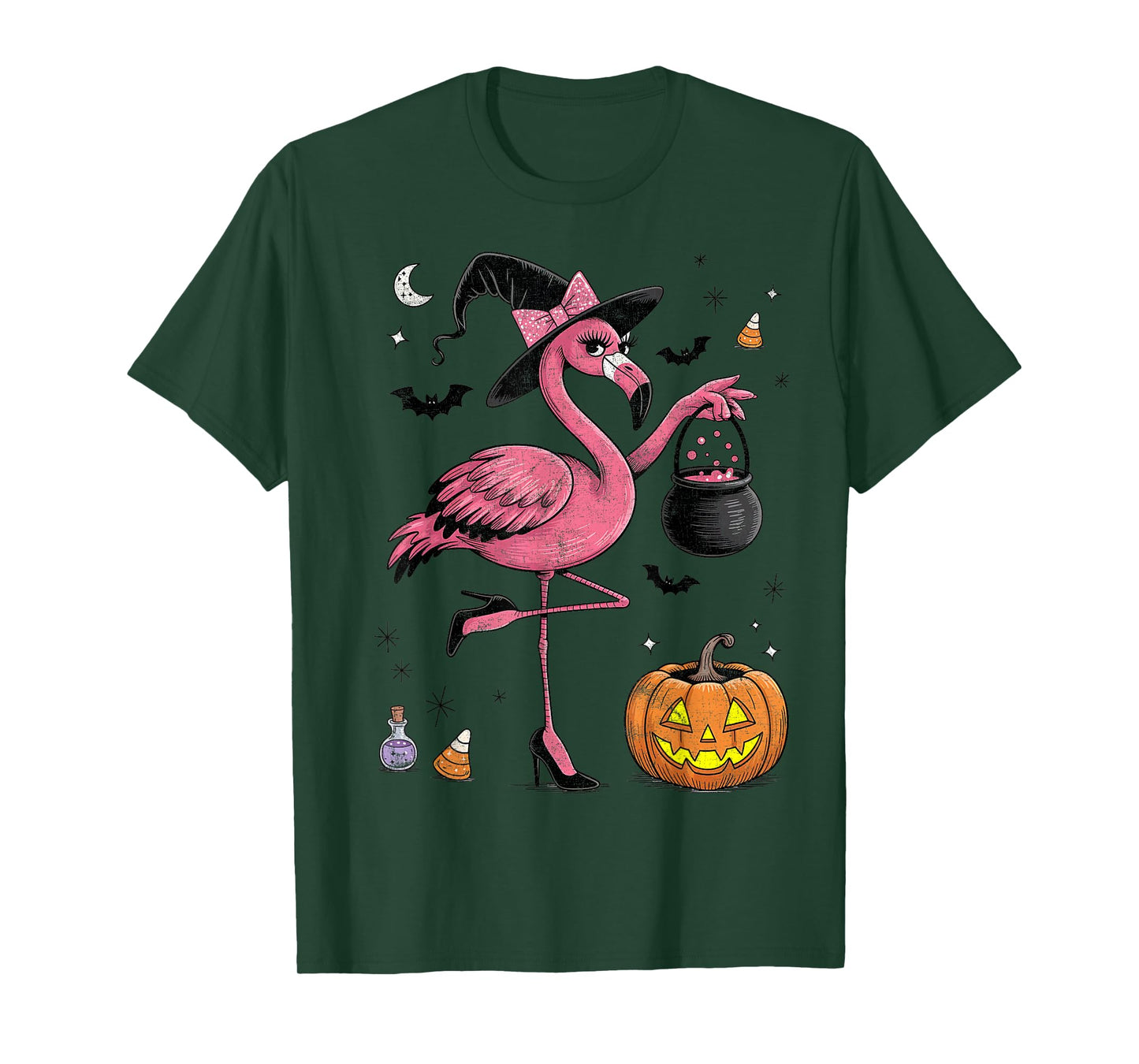 Halloween Flamingo Witch Flamingoween Funny Costume T-Shirt