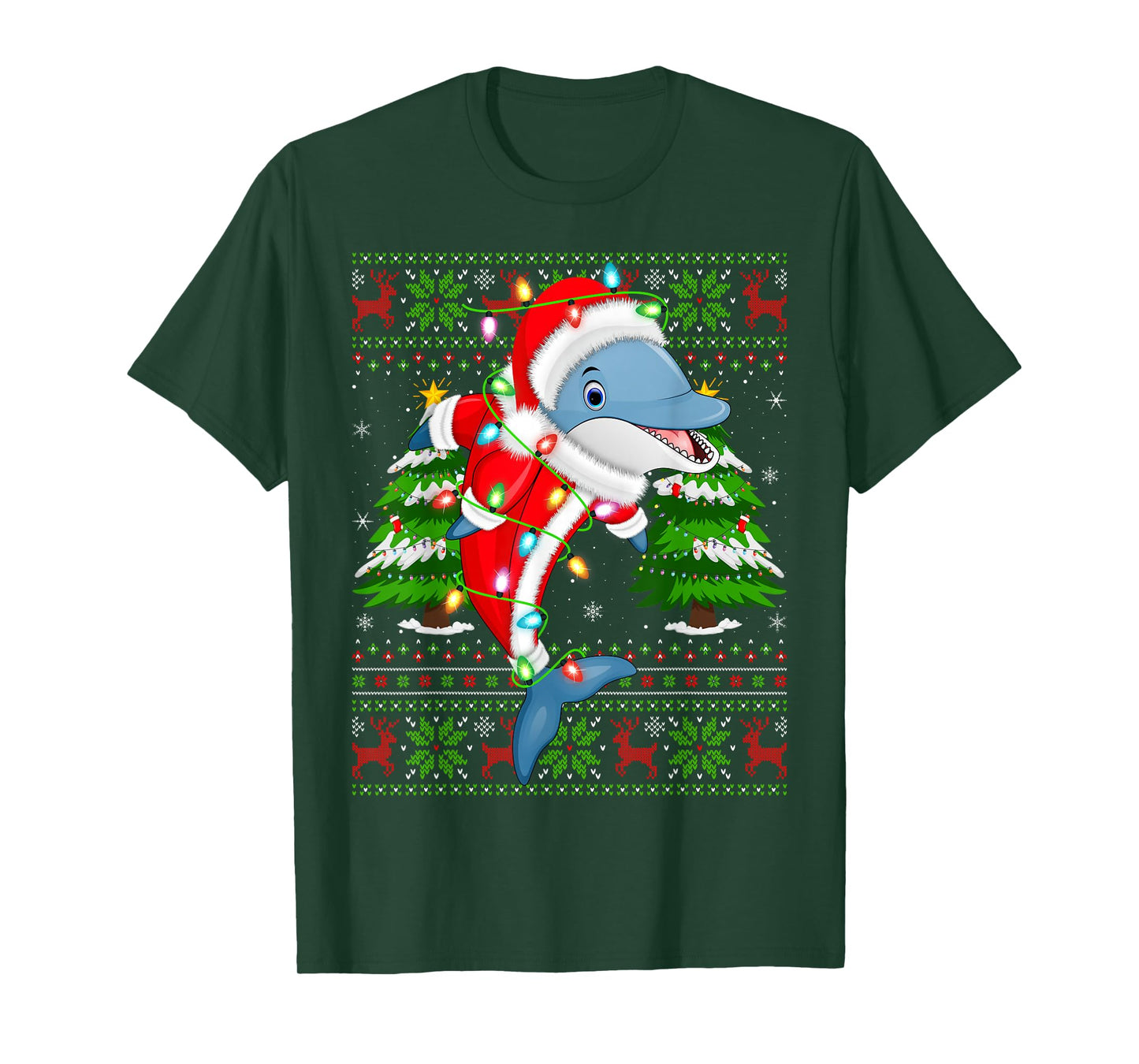 Dolphin Christmas Lights Santa Costume Ugly Xmas Sweaters T-Shirt