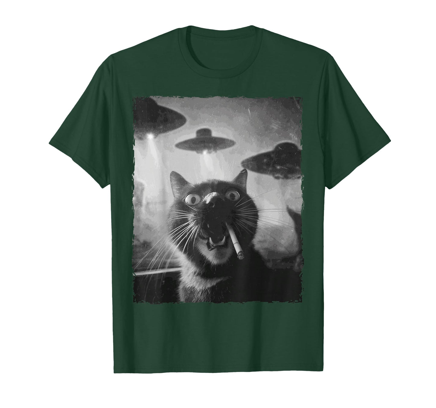 Funny Graphic Cat smoking UFOs Funny T-Shirt