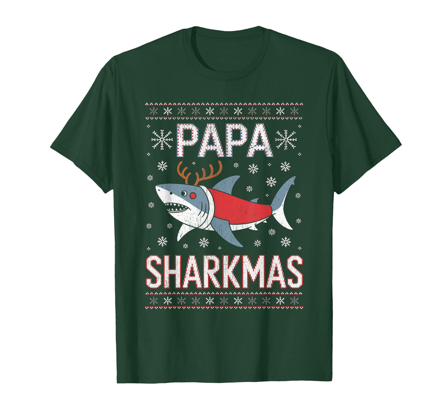 Papa Sharkmas Funny Shark Santa Hat Ugly Christmas Sweater T-Shirt