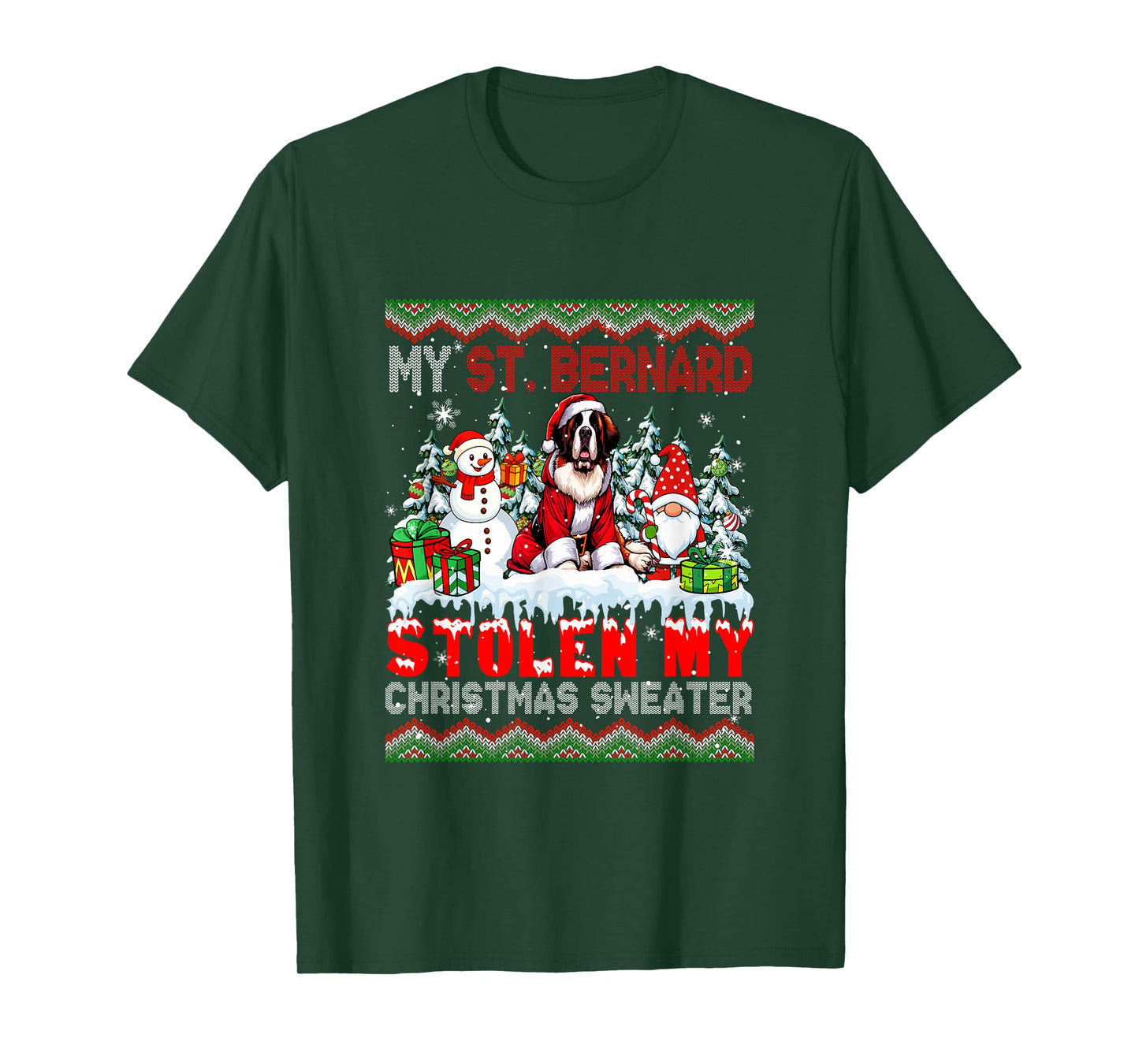 My St. Bernard Stolen My Christmas Sweater Santa Dog Gnome T-Shirt