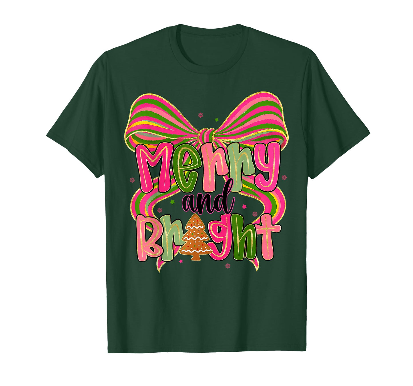 Merry & Bright Christmas Xmas Coquette Bow Pajamas Holiday T-Shirt