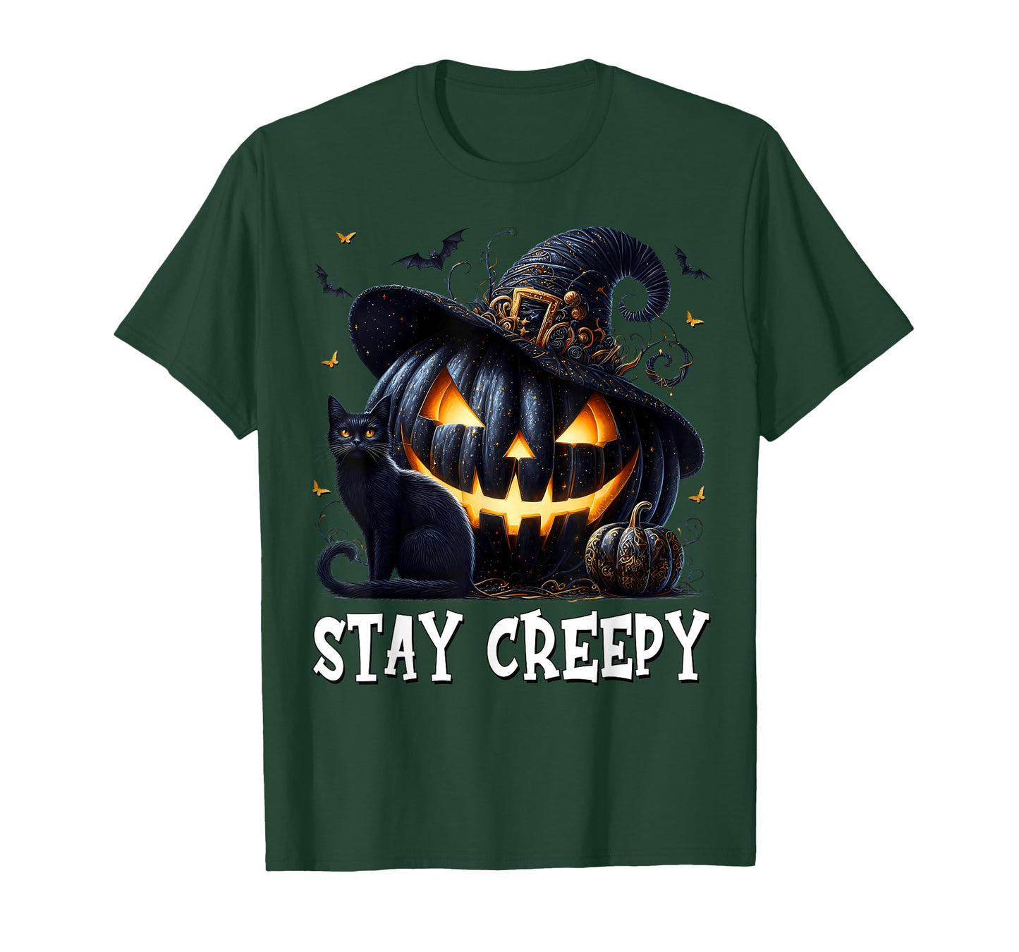 Stay Creepy Halloween Cat Lover Pumpkin Graphic for Goth Mom T-Shirt