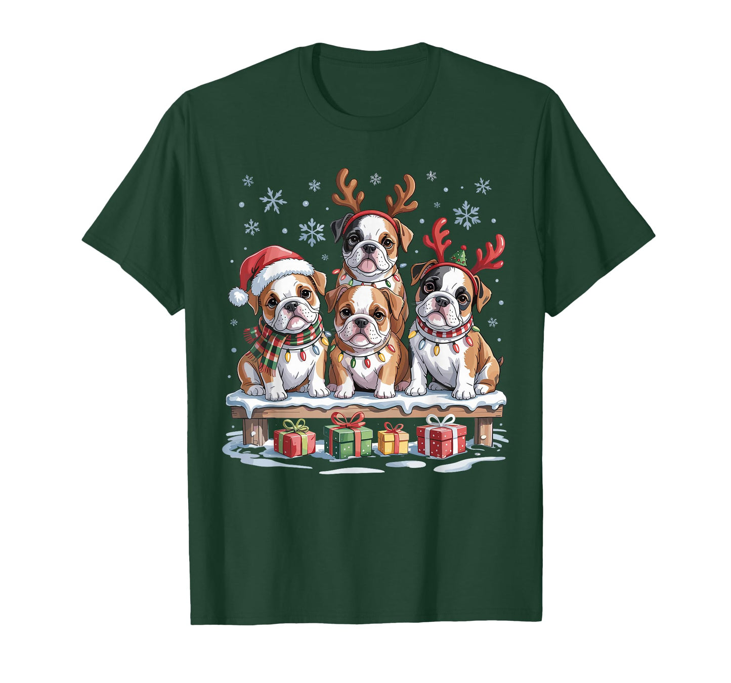 Cute Bulldog Christmas Puppies Dog Lovers Funny Holiday T-Shirt