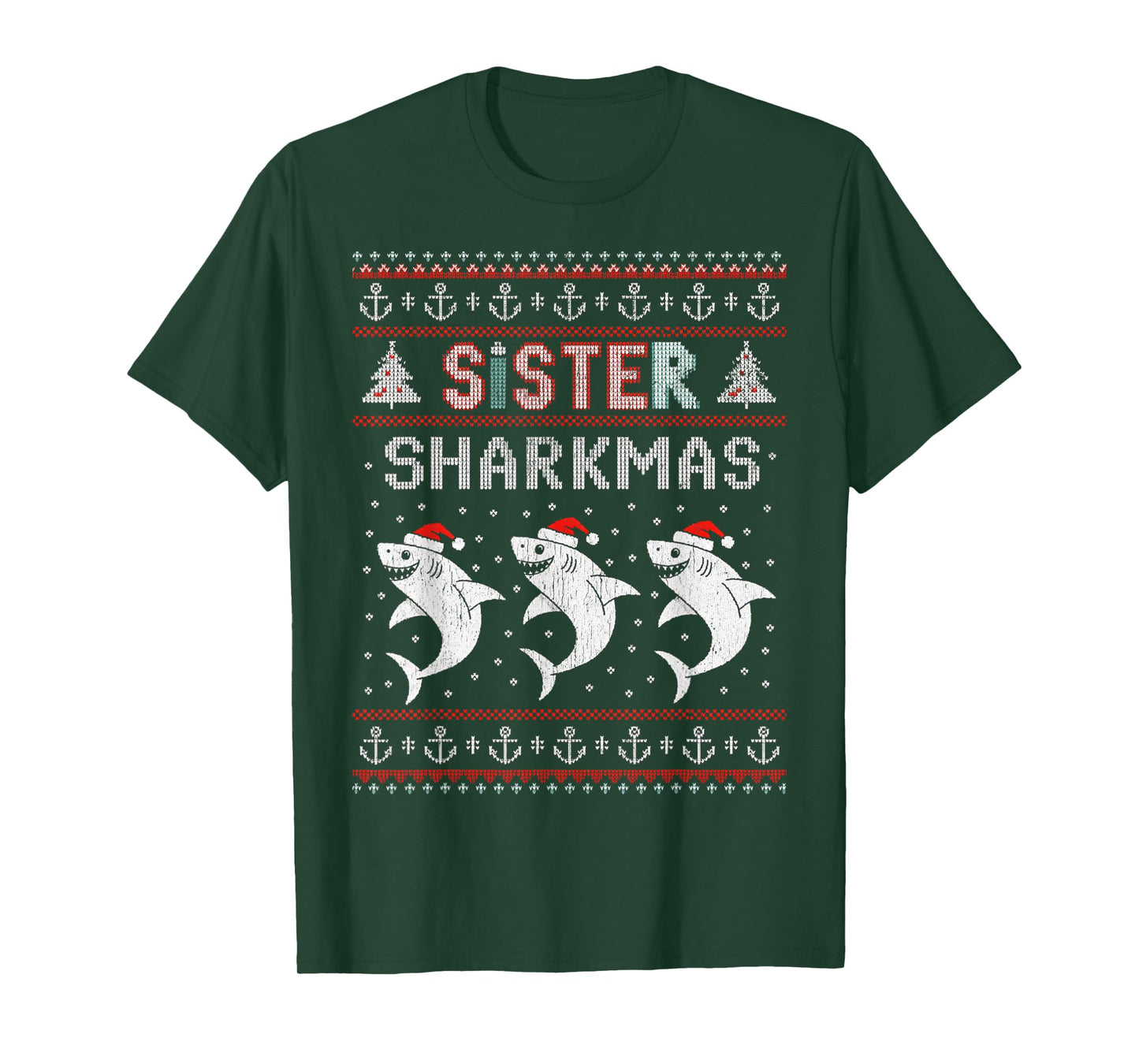 Sister Sharkmas Funny Shark Santa Hat Ugly Christmas Sweater T-Shirt