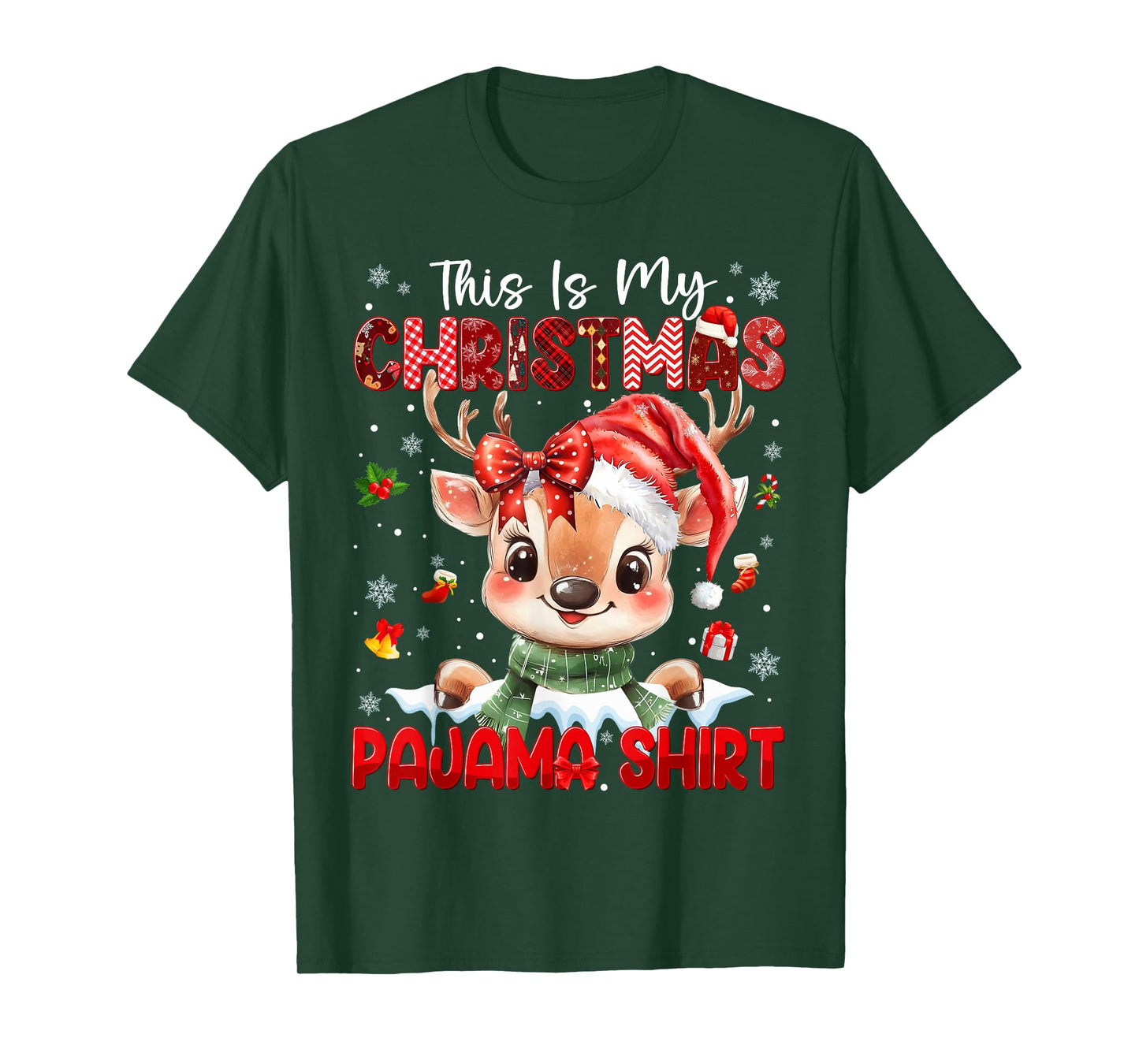 This is My Pajama Shirt Rudolph Coquette Christmas Xmas Girl T-Shirt