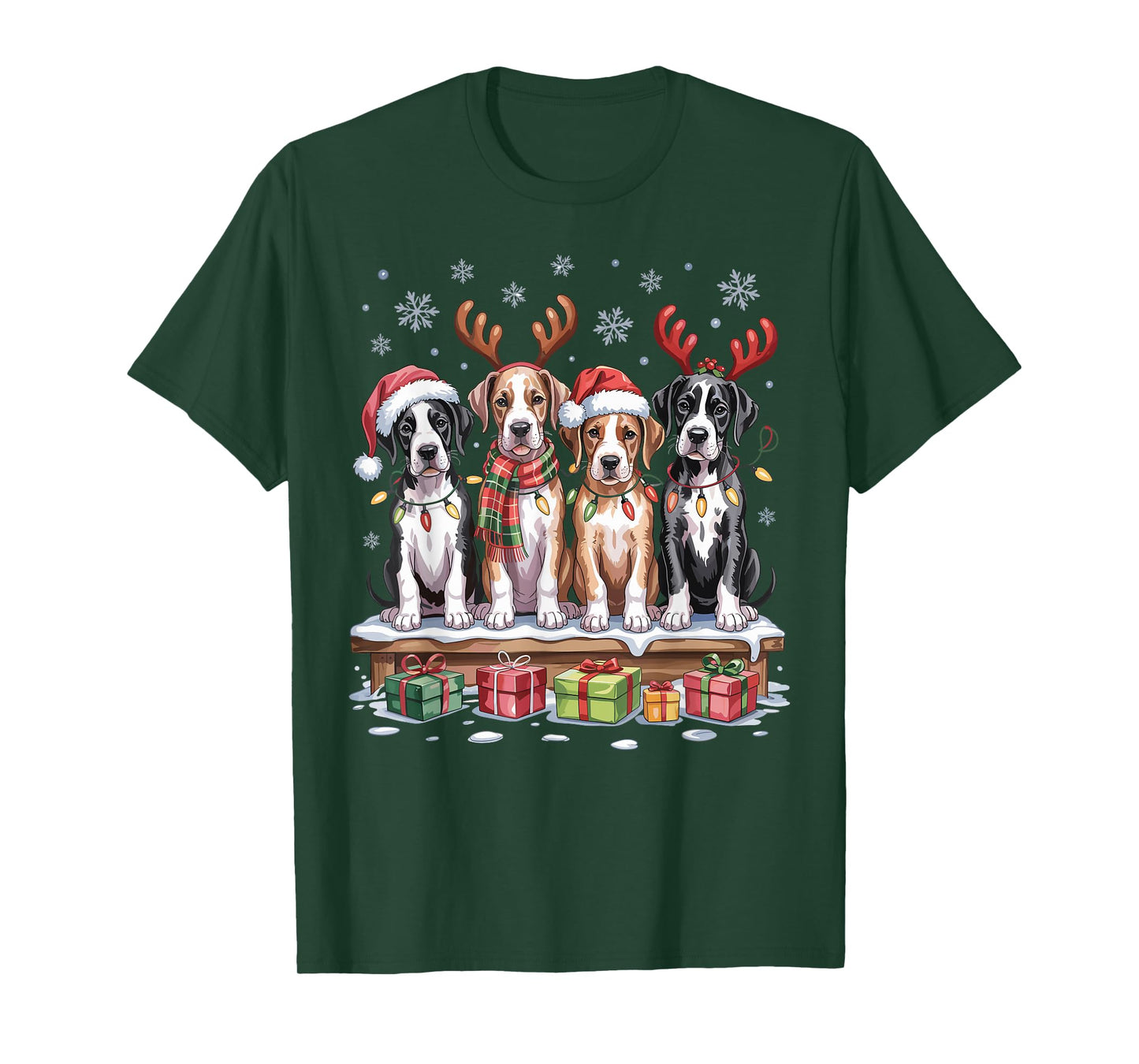 Cute Great Dane Christmas Puppies Dog Lovers Funny Holiday T-Shirt