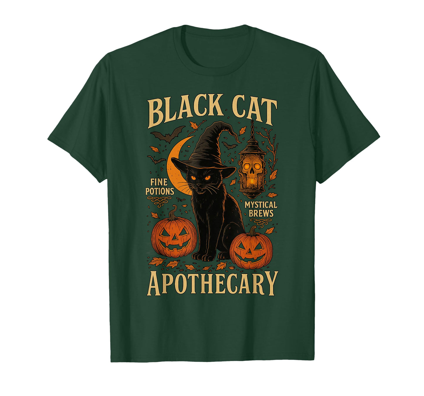 Retro Scary Halloween Costume Black Cat Salem Apothecary T-Shirt