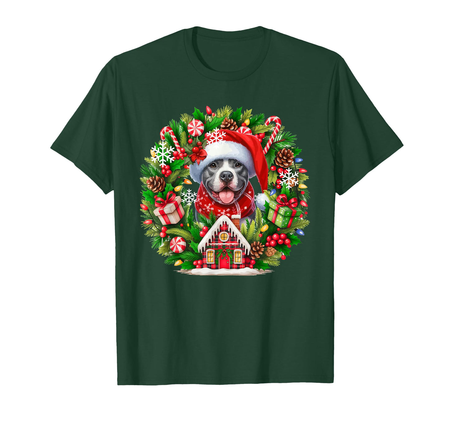 Santa Pit Bull Christmas Floral Circle Matching Owner Kids T-Shirt