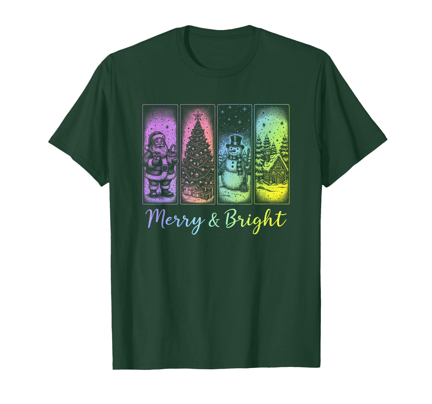 Merry and Bright Retro Christmas Holiday Graphic T-Shirt