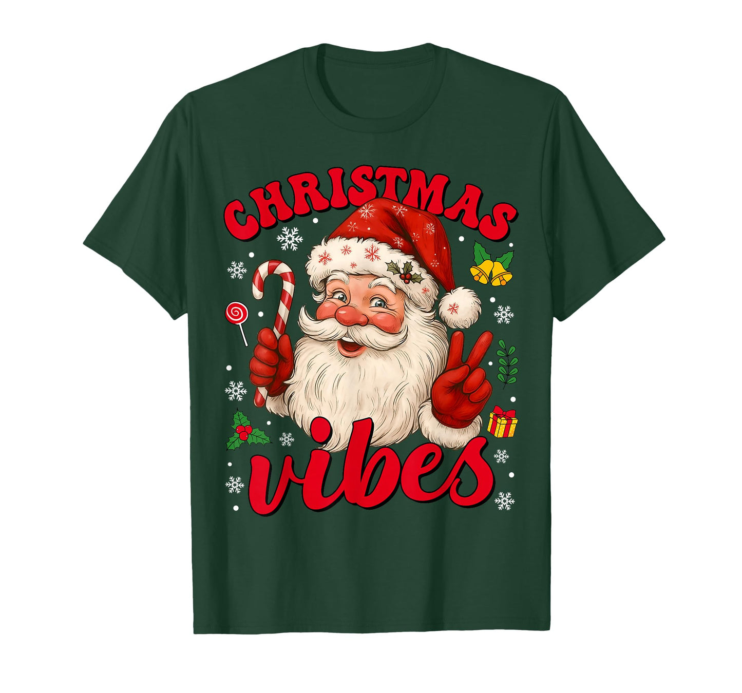 Vintage Christmas Santa Claus Candy Cane Holiday Vibes T-Shirt