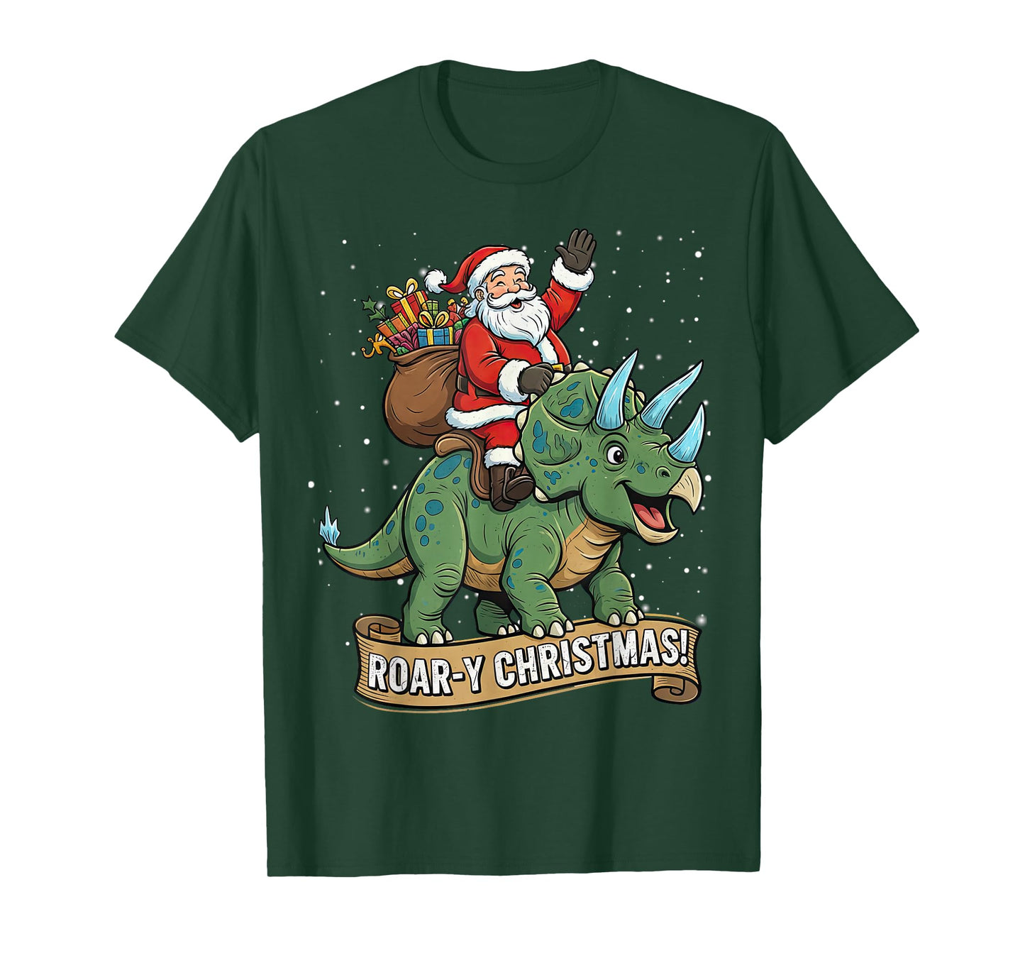 Roar-Y Christmas Funny Santa Riding Dinosaur Triceratops T-Shirt