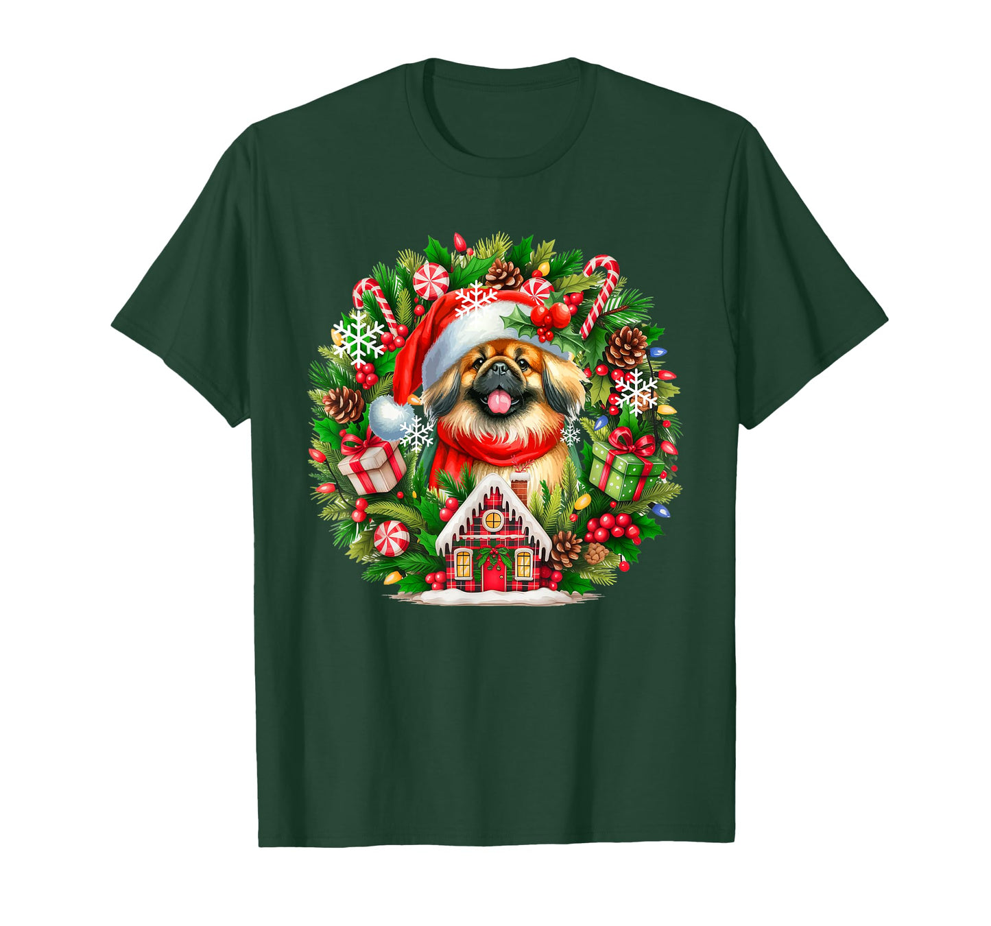 Santa Pekingese Christmas Floral Circle Matching Owner Kids T-Shirt